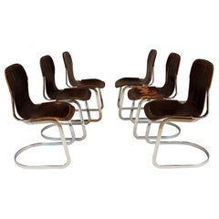 1970s Chrome and Leather Dining Chairs by Willy Rizzo for Cindue, Set of 6
