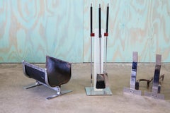 1970s Chrome and Lucite Fireplace Tools Complete Set by Alessandro Albrizzi