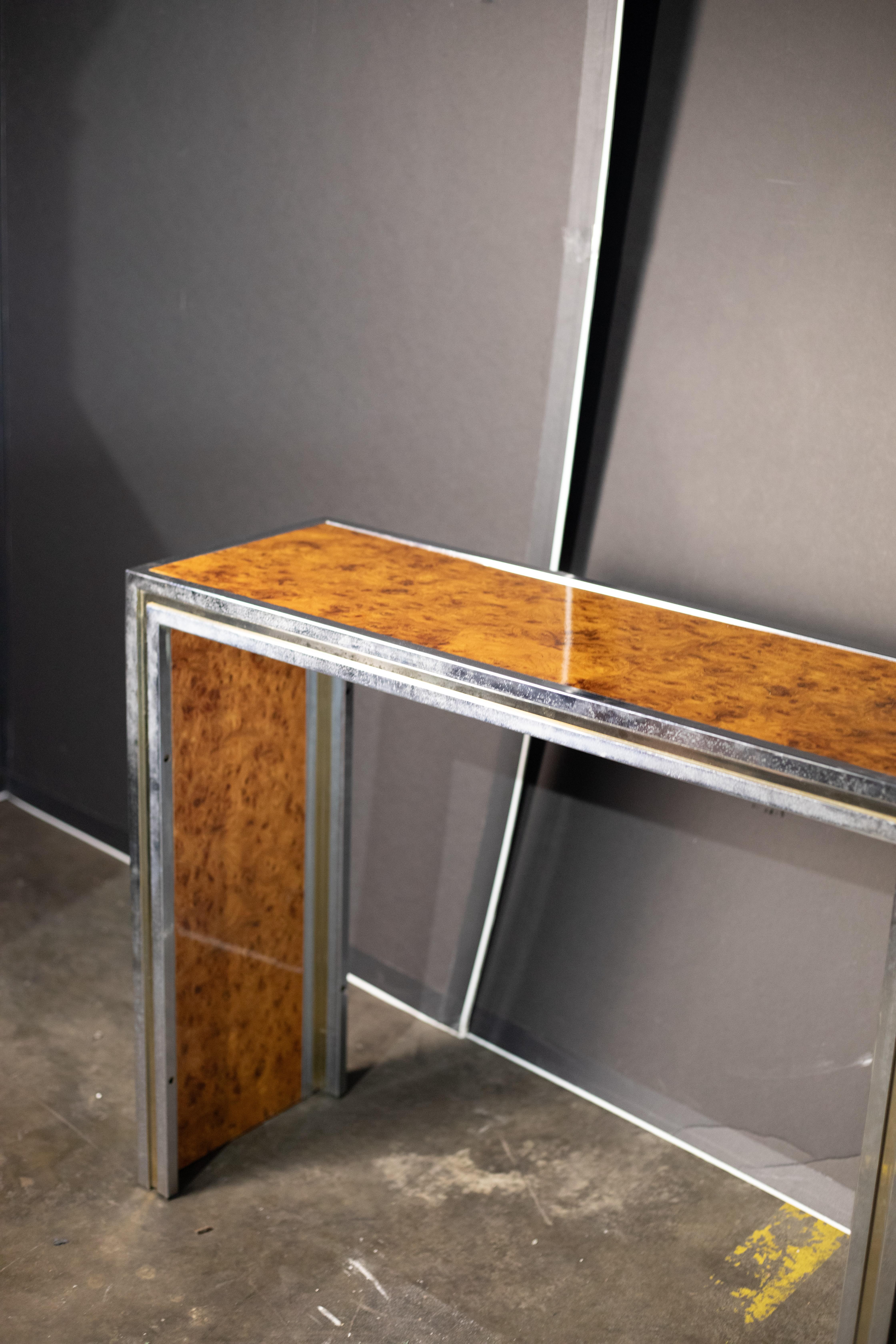 1970s Chrome and Maple Console Table In Good Condition For Sale In North Charleston, SC