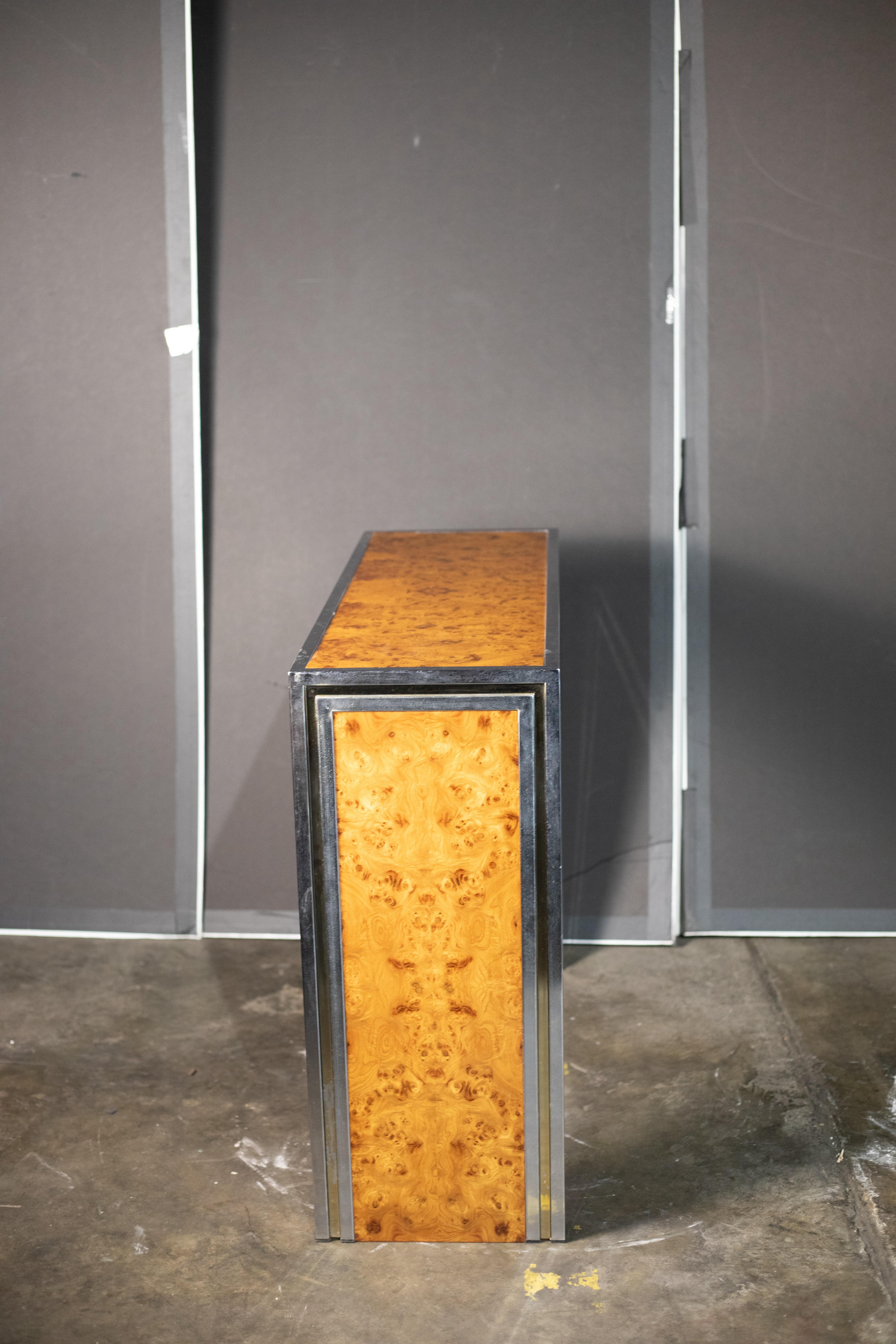 20th Century 1970s Chrome and Maple Console Table For Sale