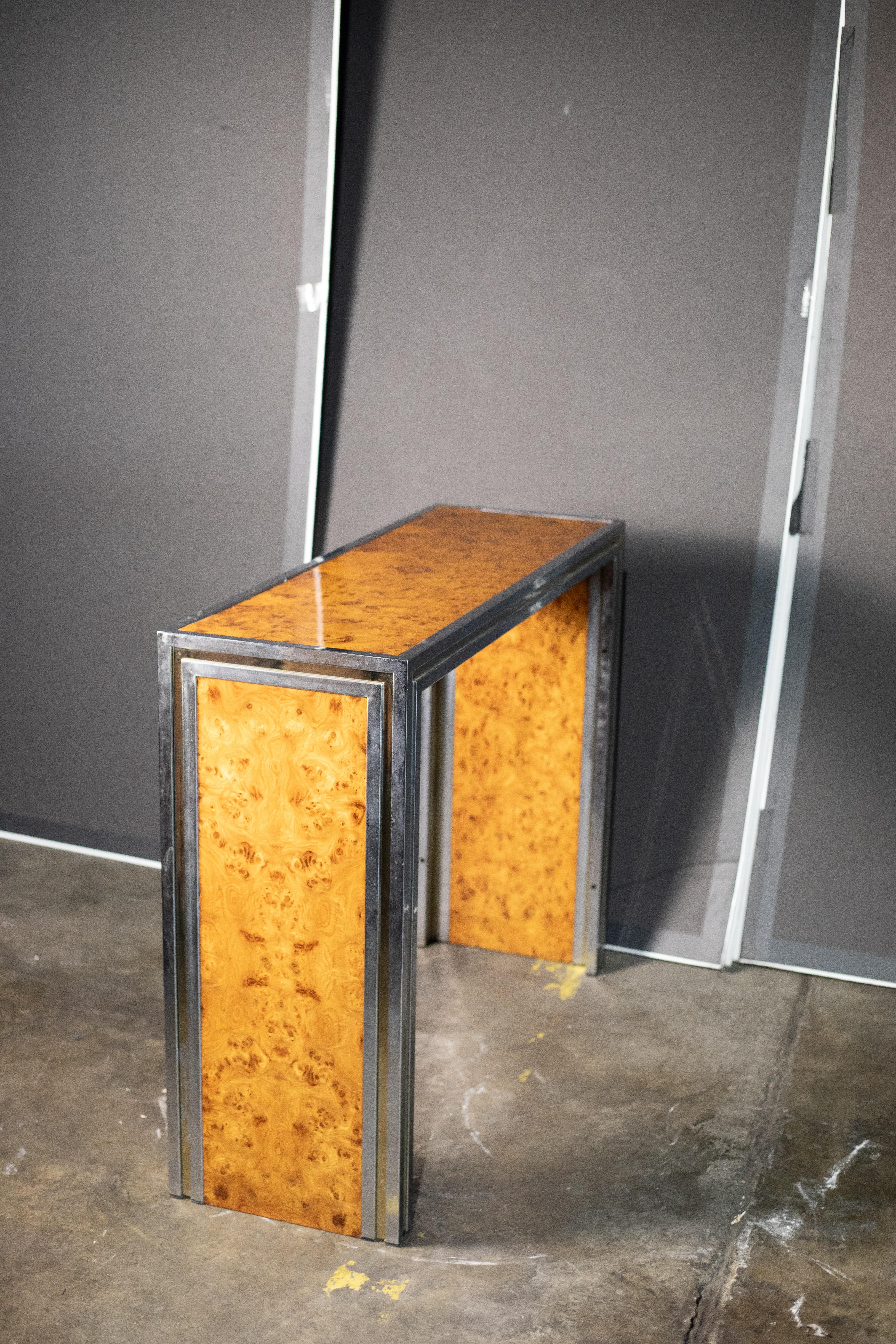 1970s Chrome and Maple Console Table For Sale 1