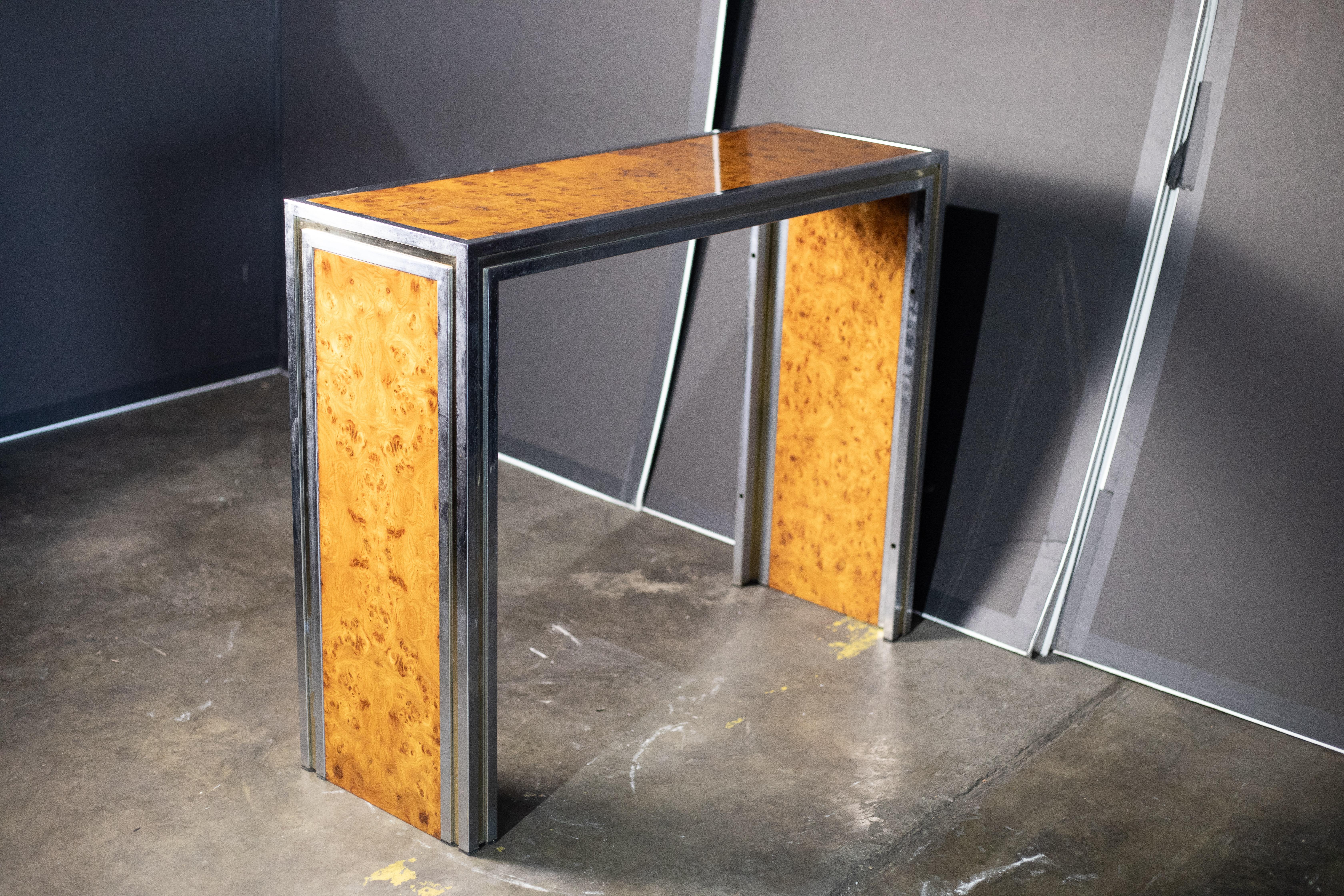 1970s Chrome and Maple Console Table For Sale 2