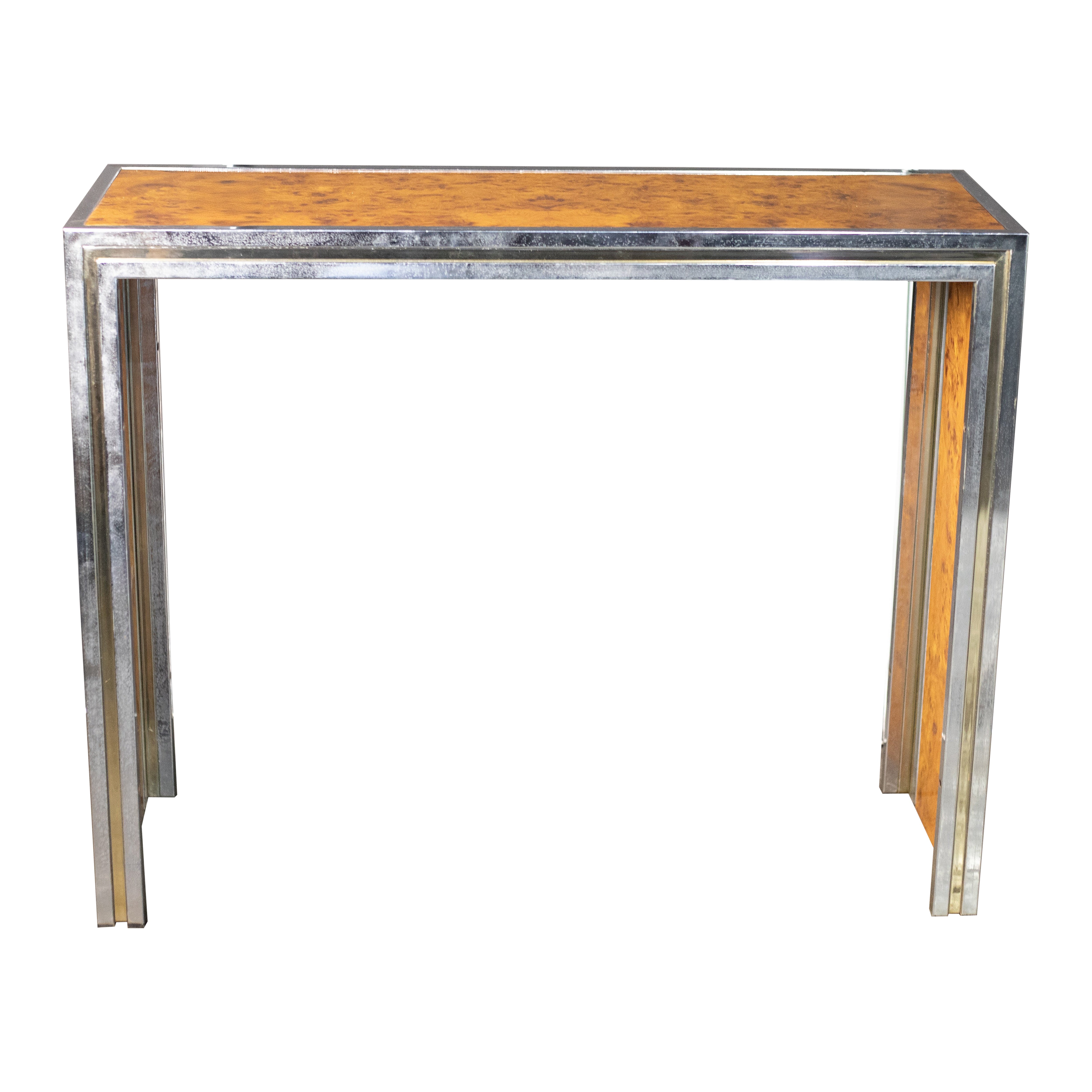 1970s Chrome and Maple Console Table For Sale