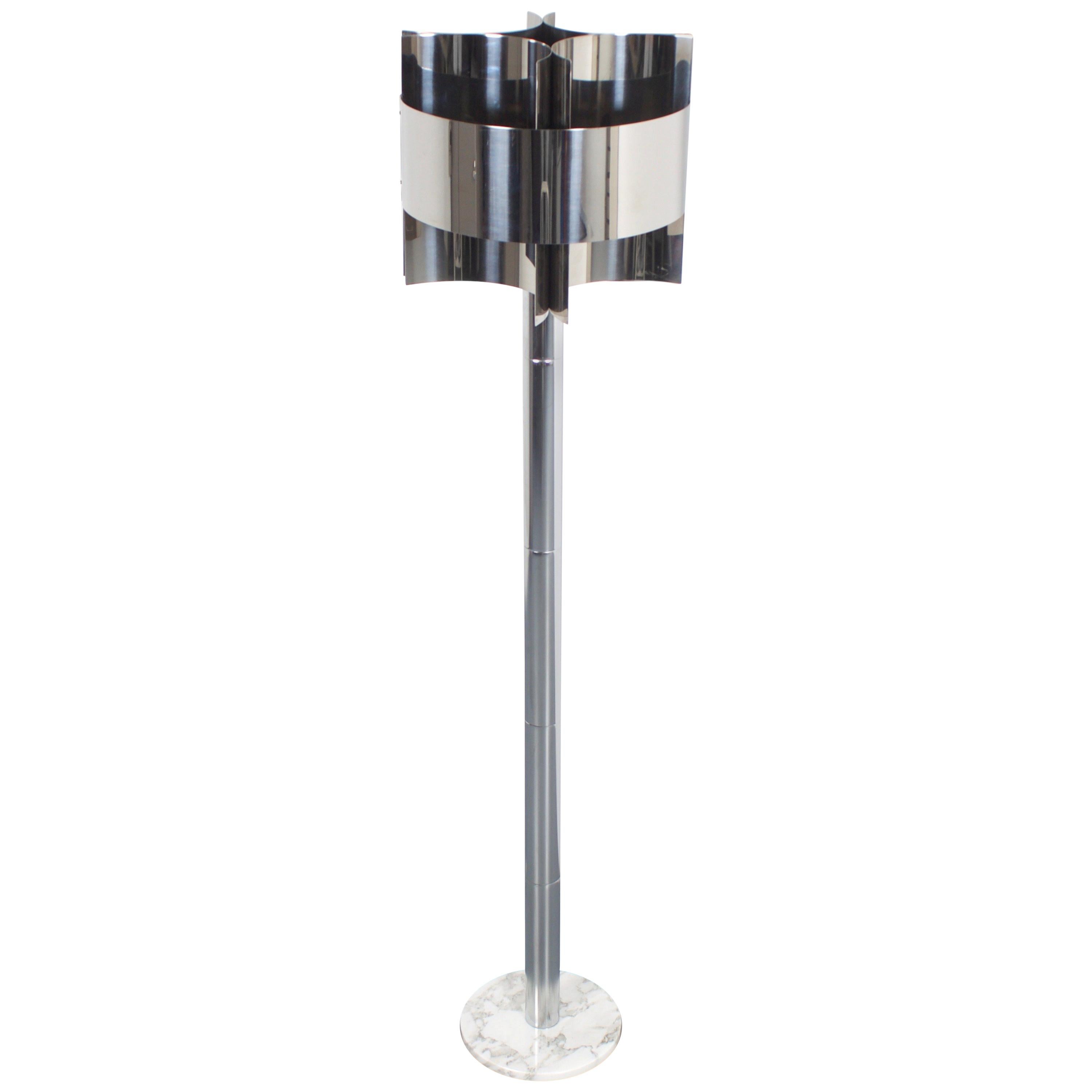 1970s Chrome and Marble Floor Lamp Attributed to Pierre Cardin For Sale