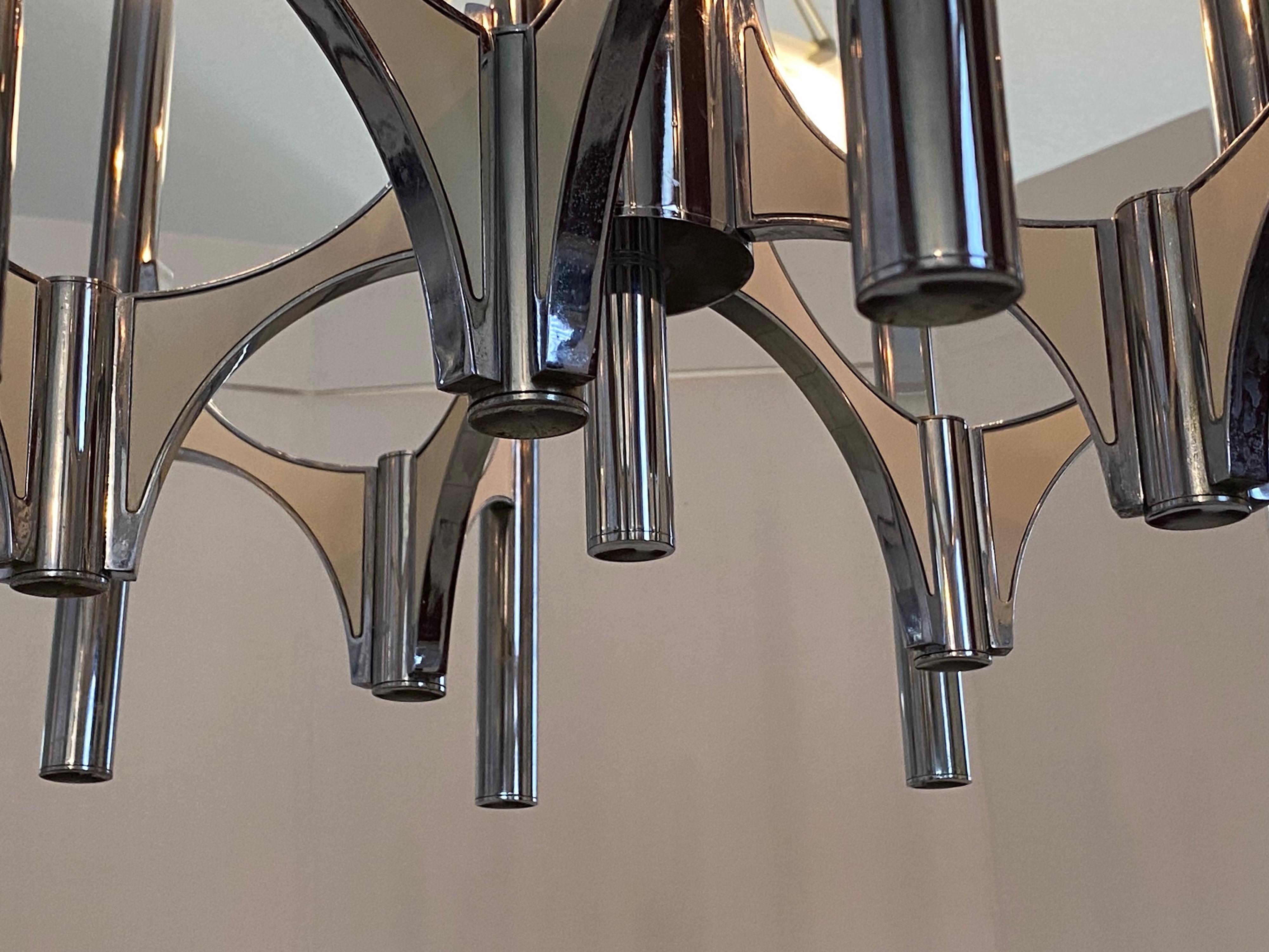 1970s Chrome and Metal  10 Lights Chandelier by Gaetano Sciolari For Sale 3