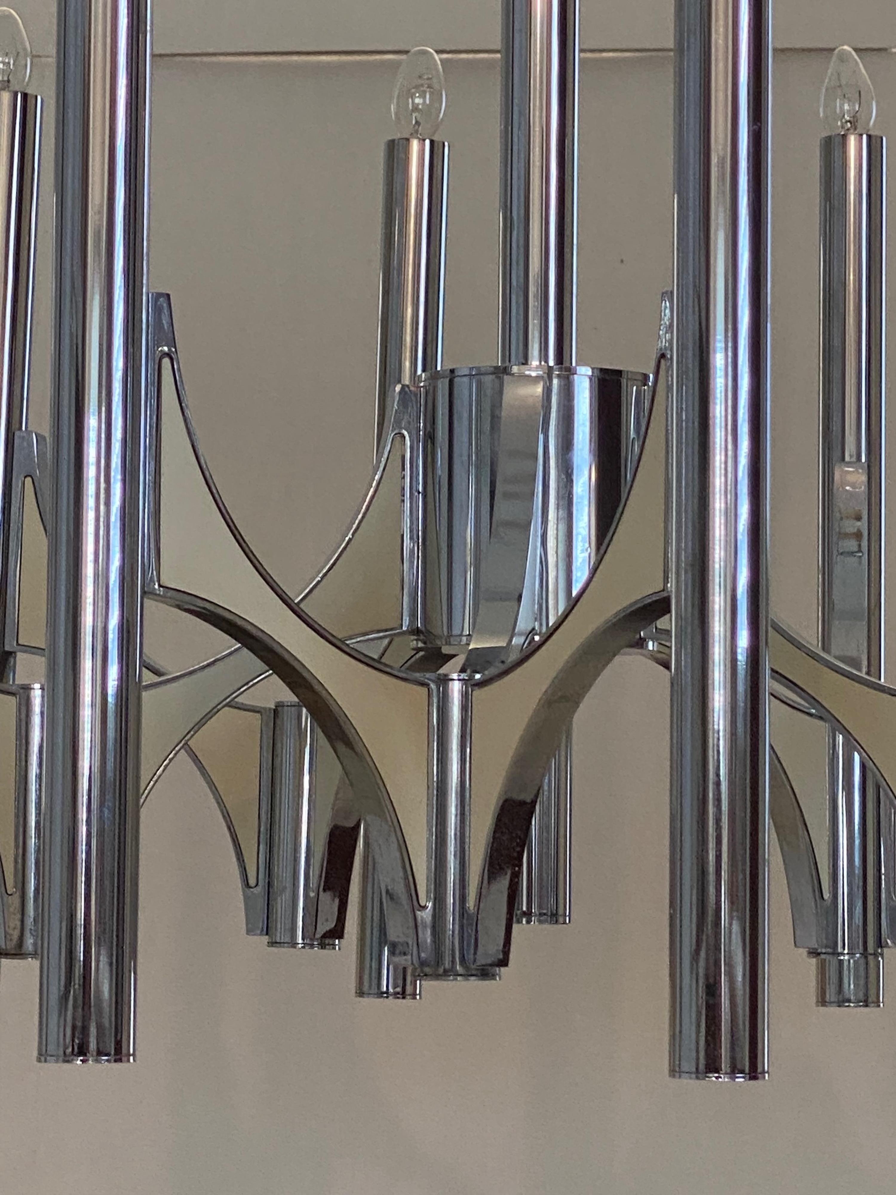 1970s Chrome and Metal  10 Lights Chandelier by Gaetano Sciolari For Sale 4