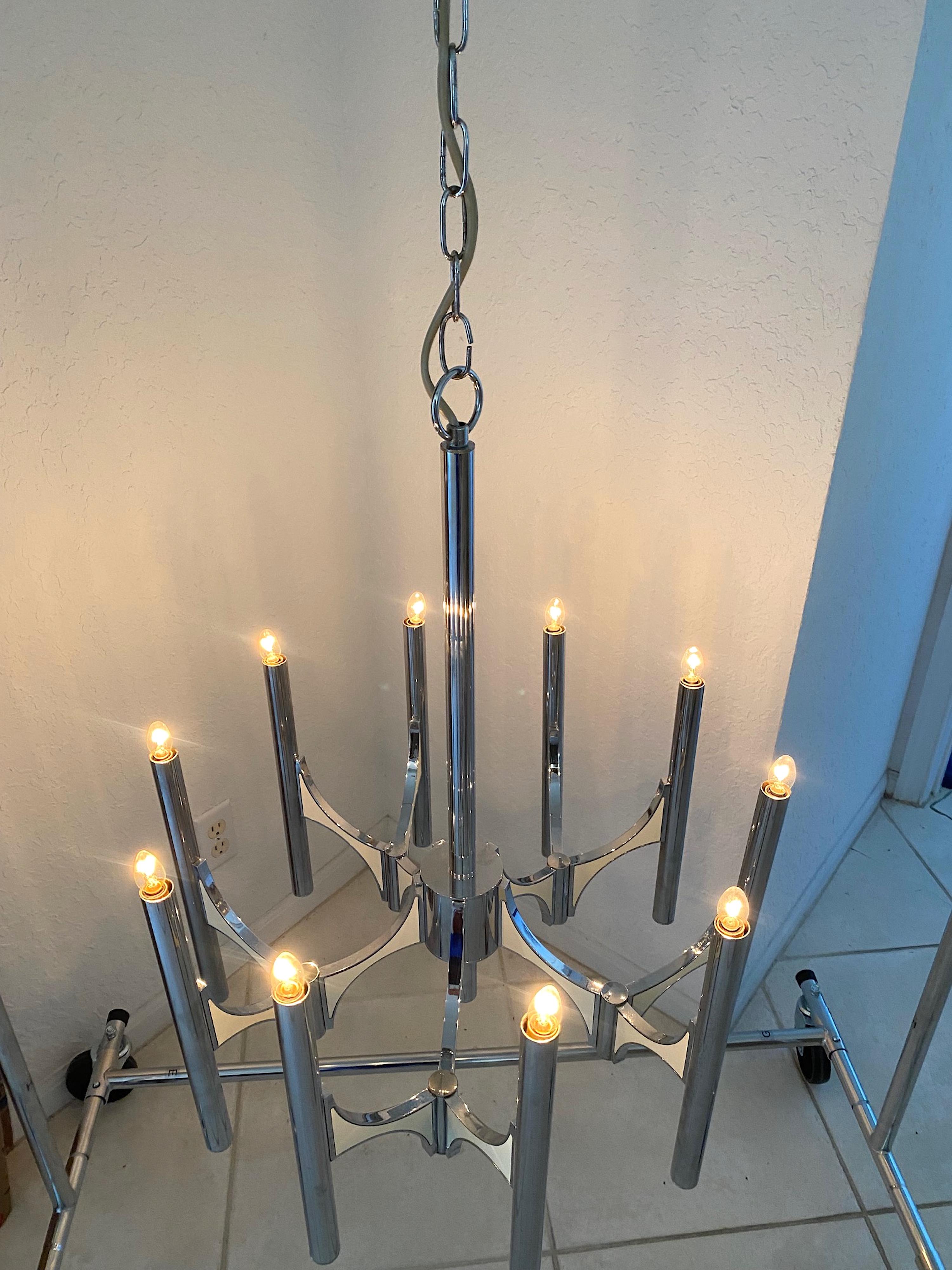 1970s Chrome and Metal  10 Lights Chandelier by Gaetano Sciolari For Sale 5