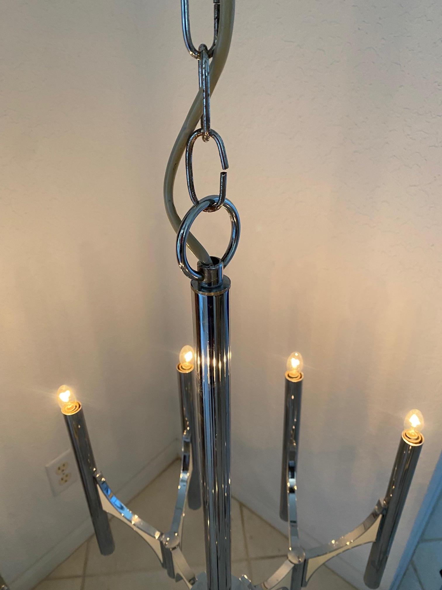 1970s Chrome and Metal  10 Lights Chandelier by Gaetano Sciolari For Sale 6