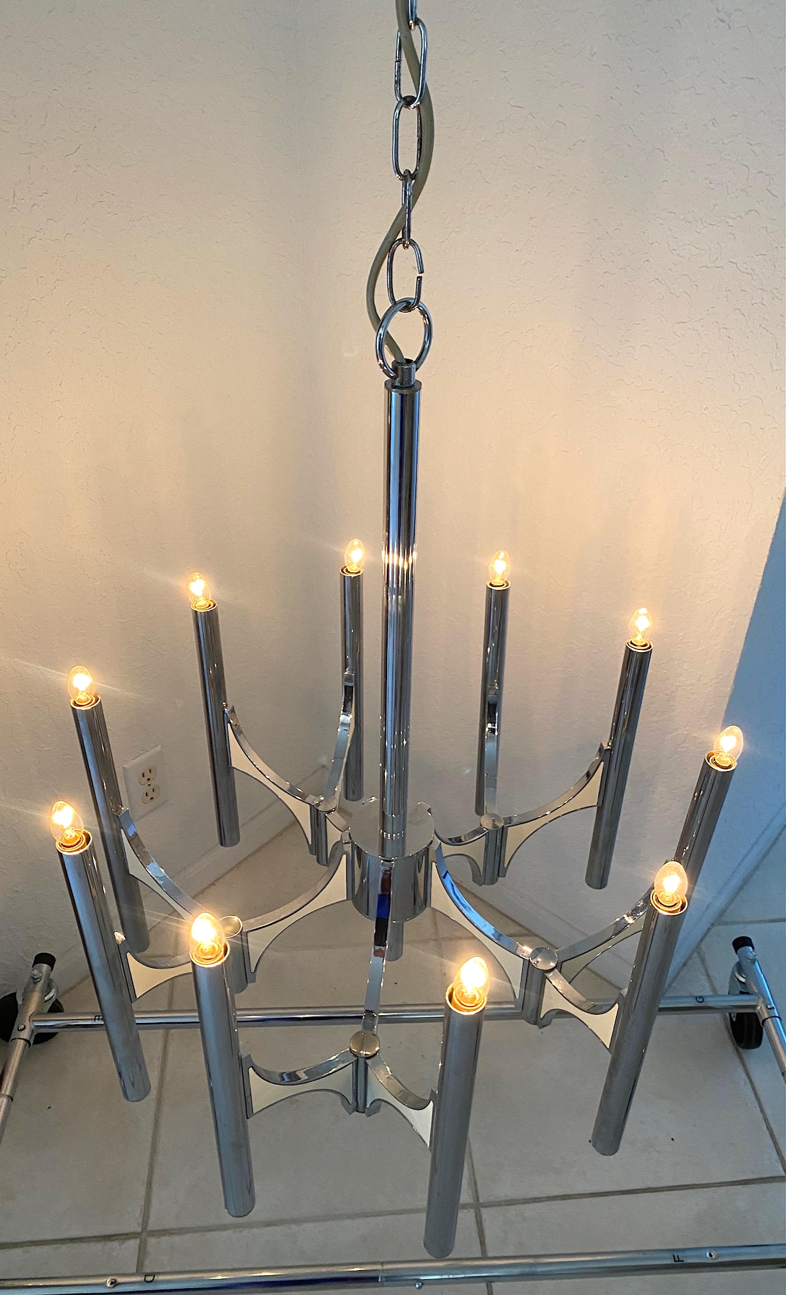 1970s Chrome and Metal  10 Lights Chandelier by Gaetano Sciolari For Sale 7