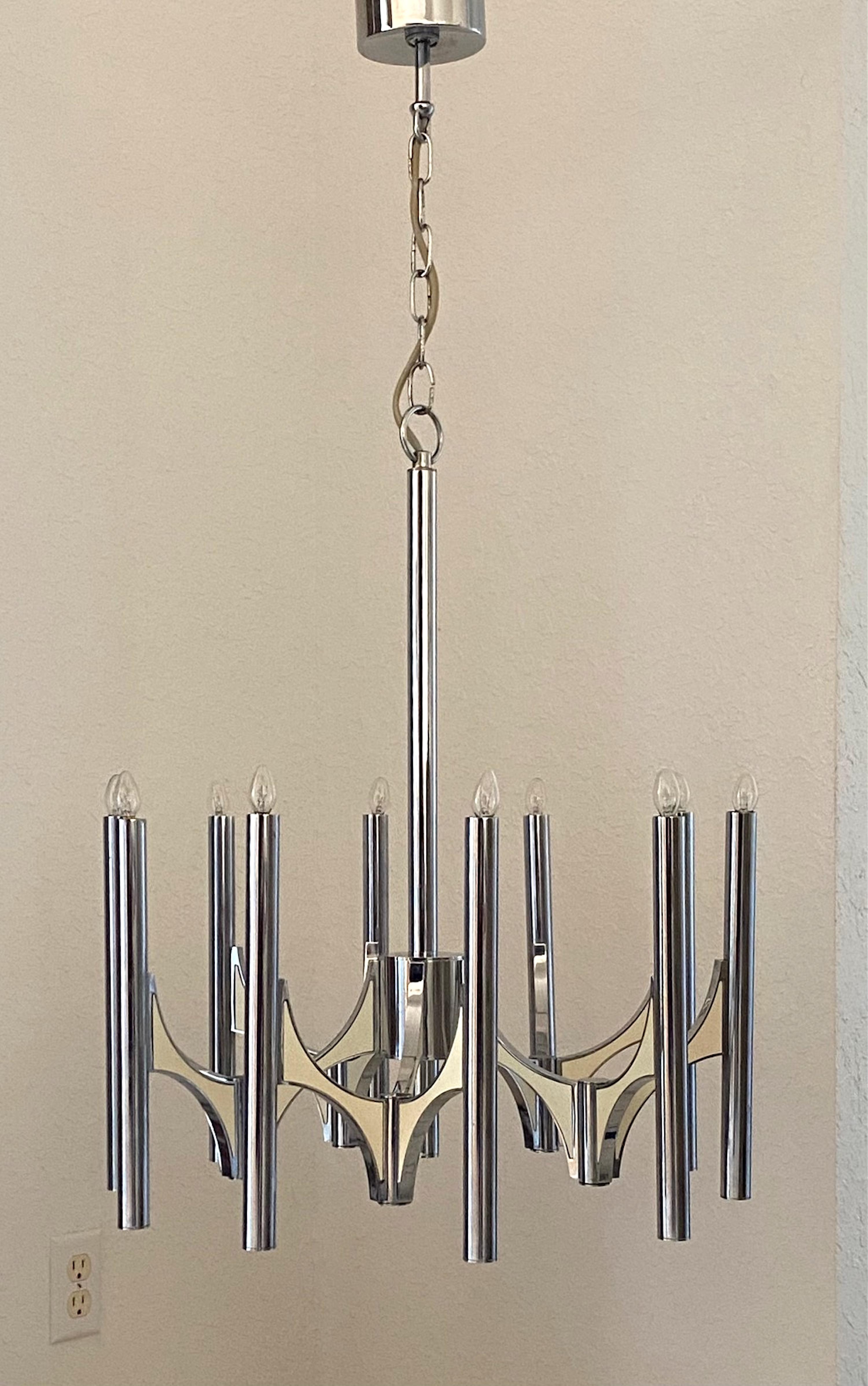 1970s Chrome and Metal  10 Lights Chandelier by Gaetano Sciolari For Sale 8