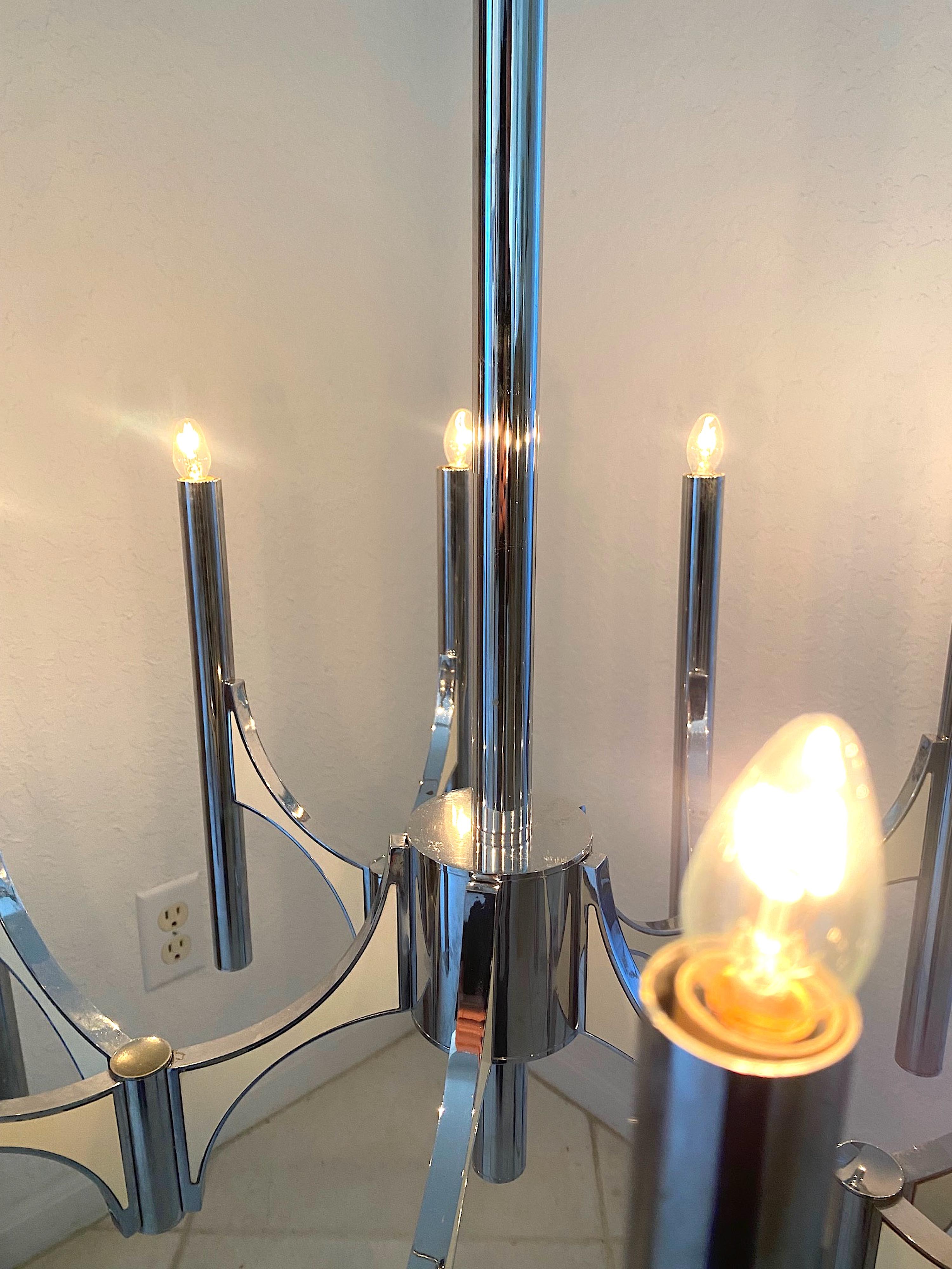 Late 20th Century 1970s Chrome and Metal  10 Lights Chandelier by Gaetano Sciolari For Sale