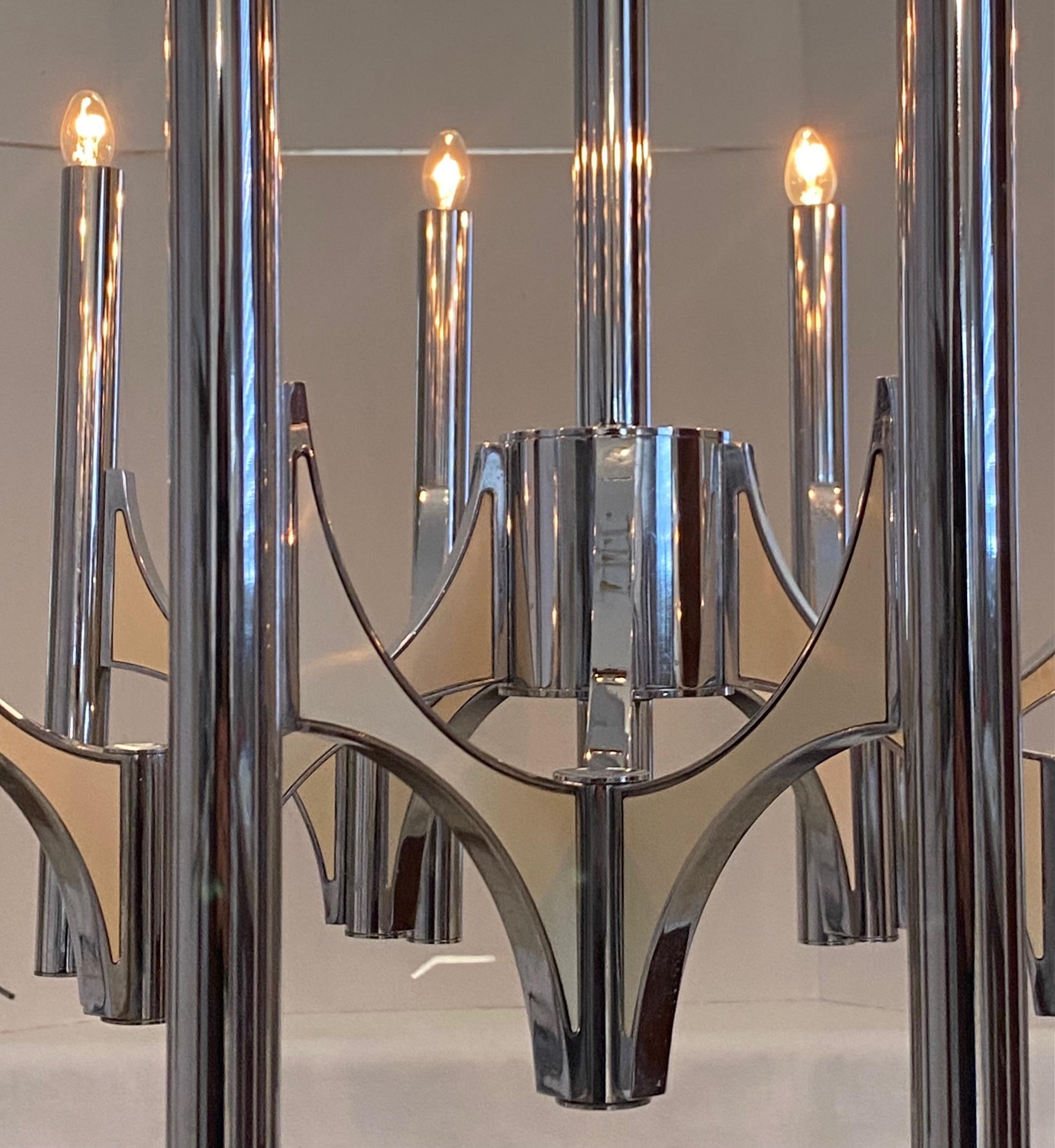 1970s Chrome and Metal  10 Lights Chandelier by Gaetano Sciolari For Sale 2