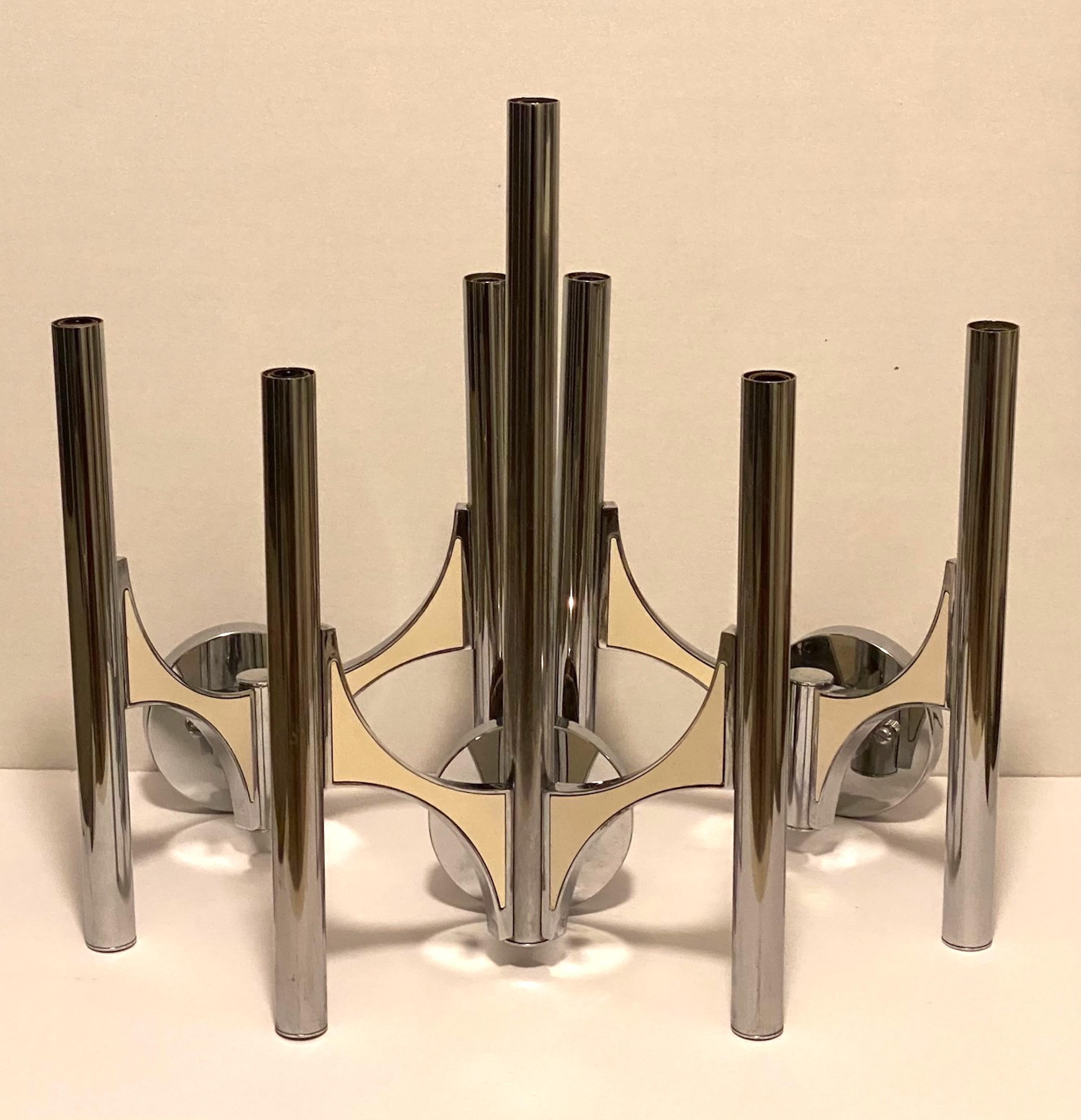 1970s Chrome and Metal 3 Light Single Sconce by Gaetano Sciolari For Sale 6