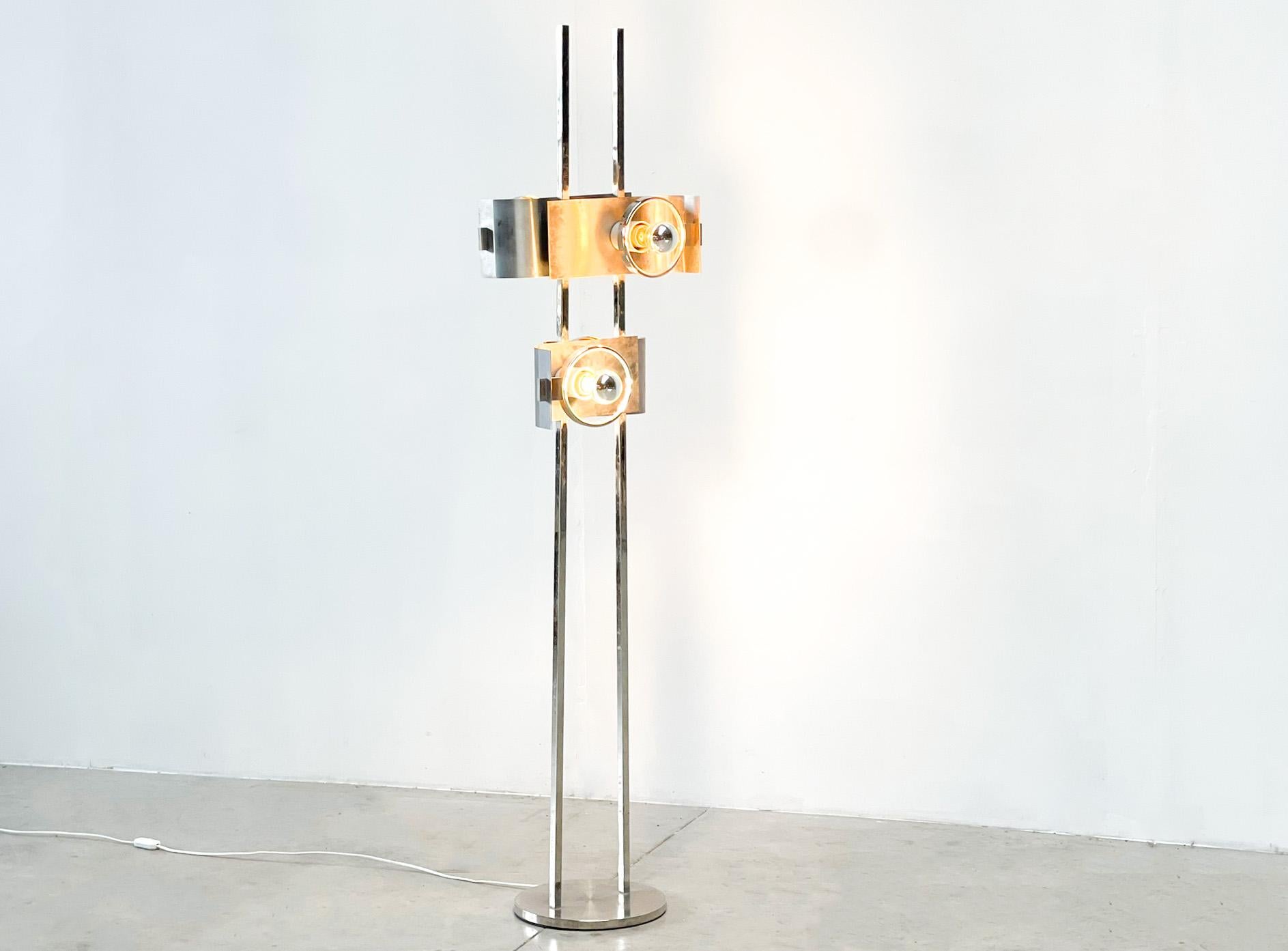 European 1970s Chrome and Metal French Floorlamp For Sale