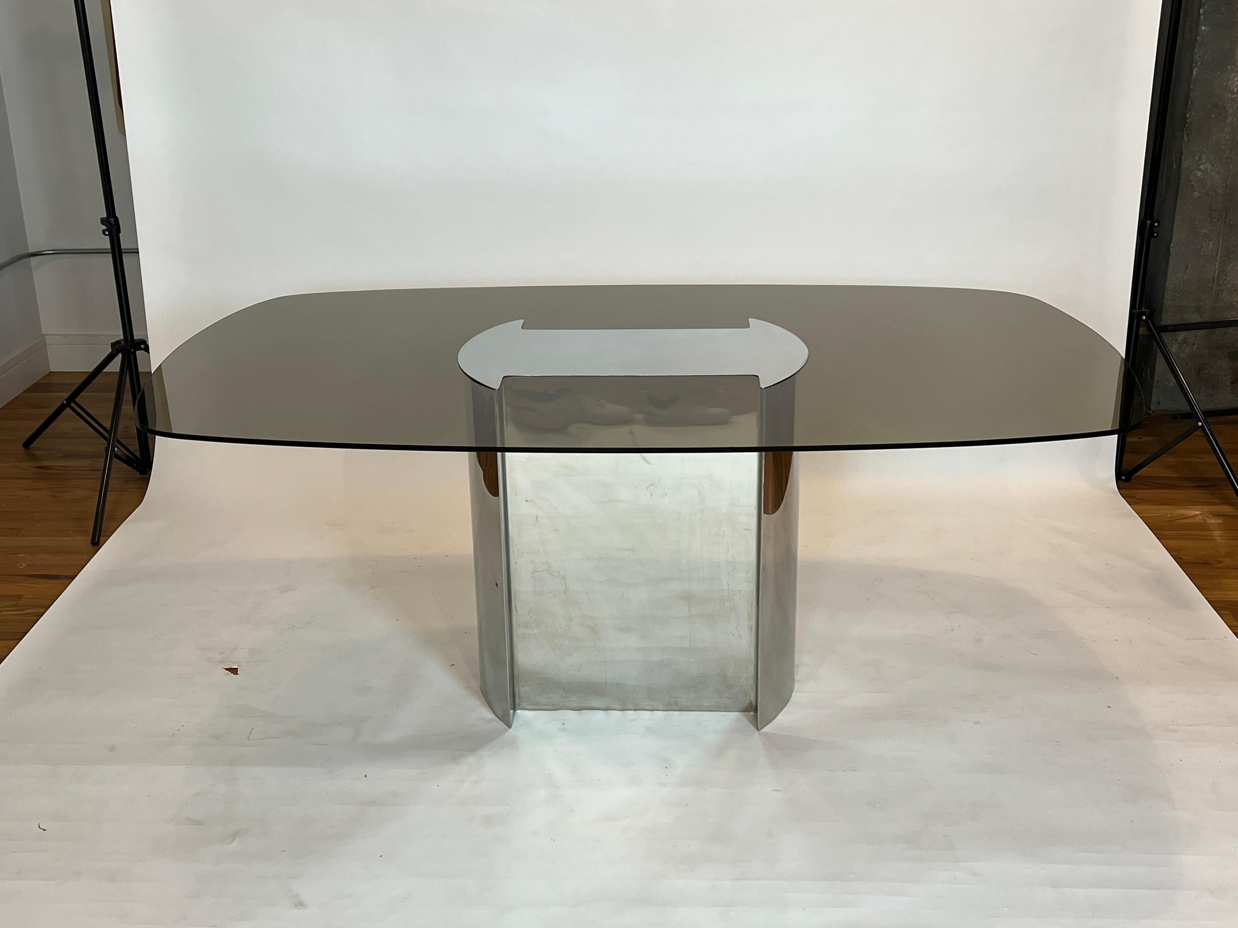Mid-Century Modern 1970's Chrome and Smoked Glass Dining Table