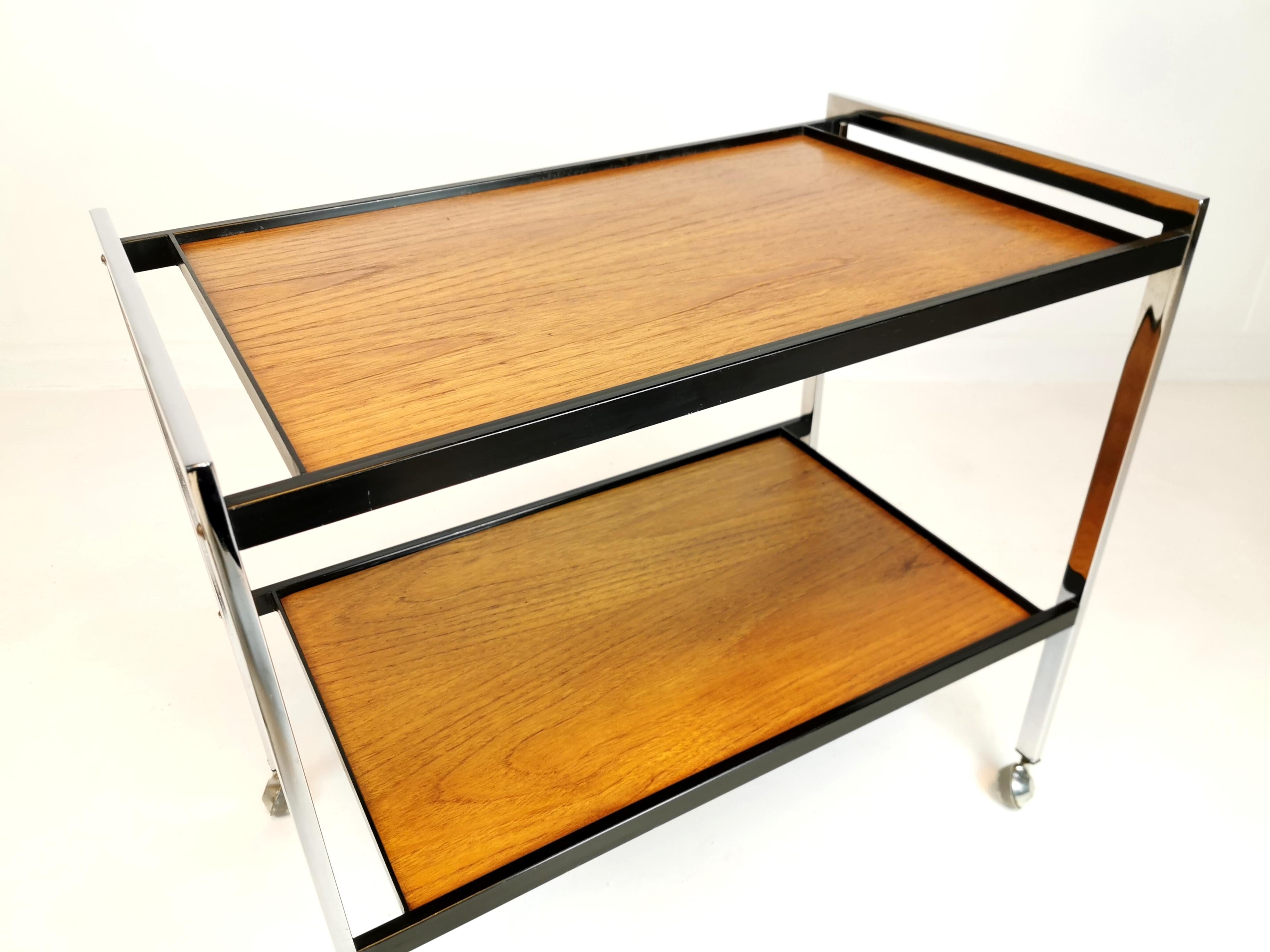 20th Century 1970s Chrome and Teak Coffee Table Drinks Trolley by Howard Miller