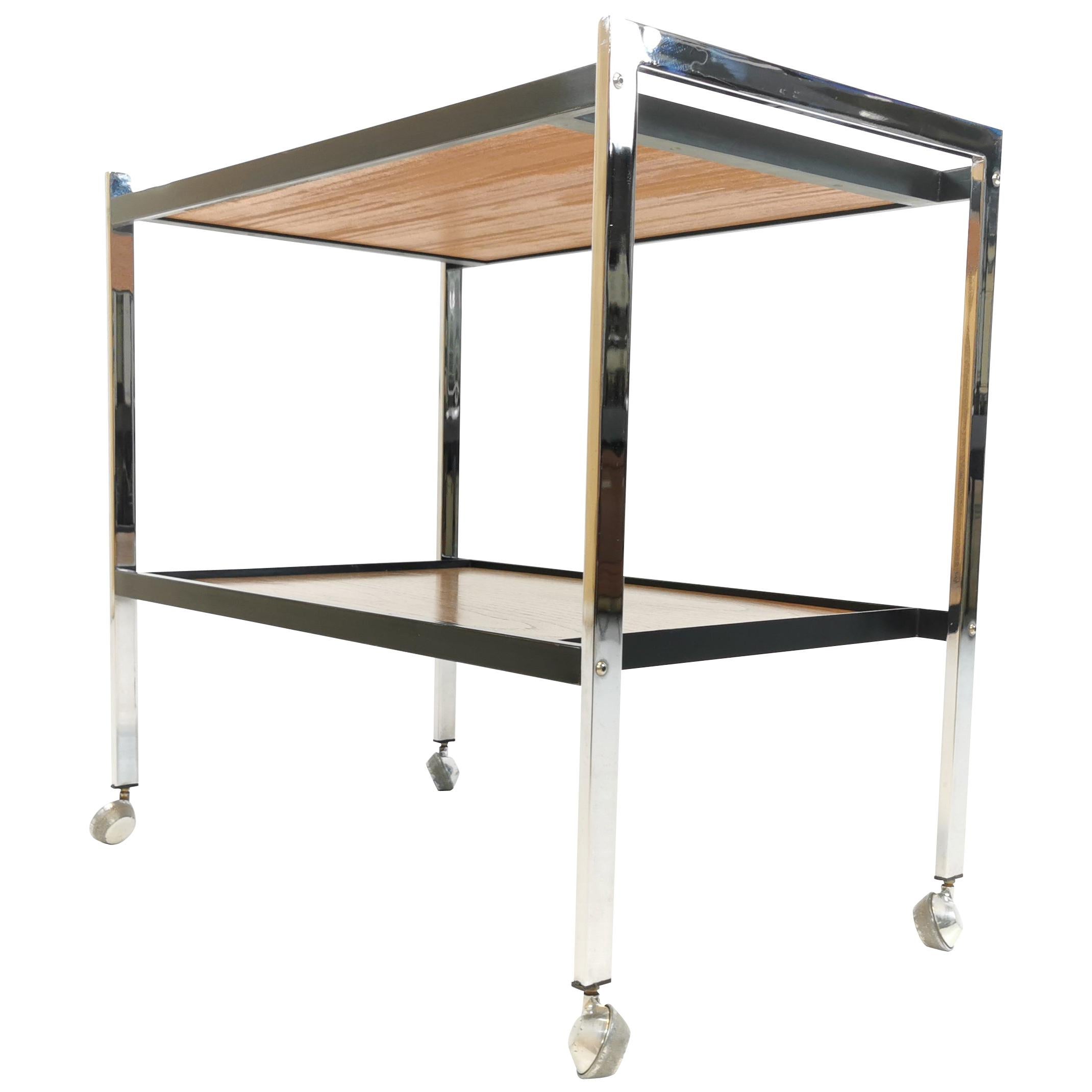1970s Chrome and Teak Coffee Table Drinks Trolley by Howard Miller