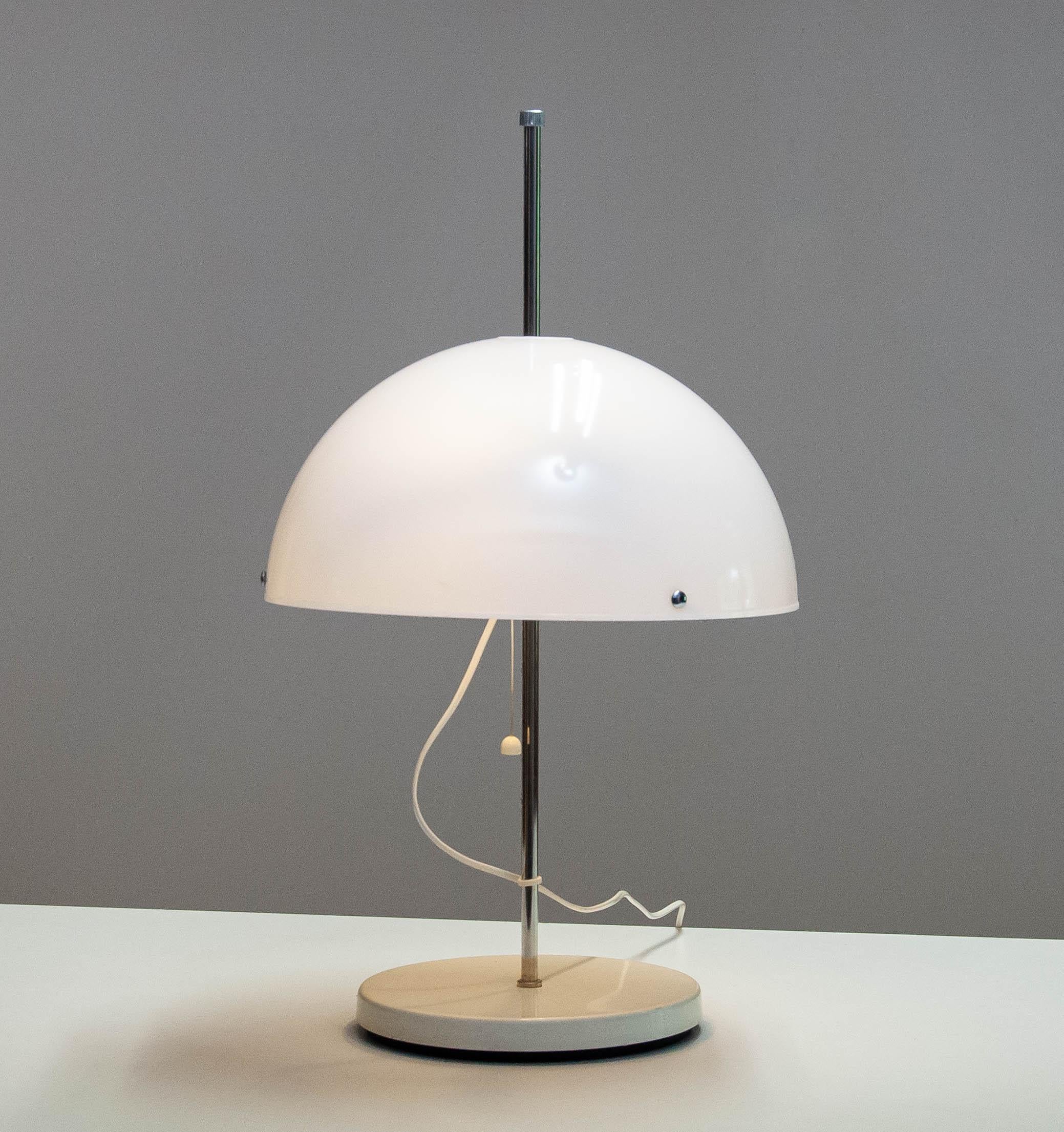 Swedish 1970s Chrome and White Acrylic Mushroom Table Lamp Made by Fagerhult Sweden For Sale