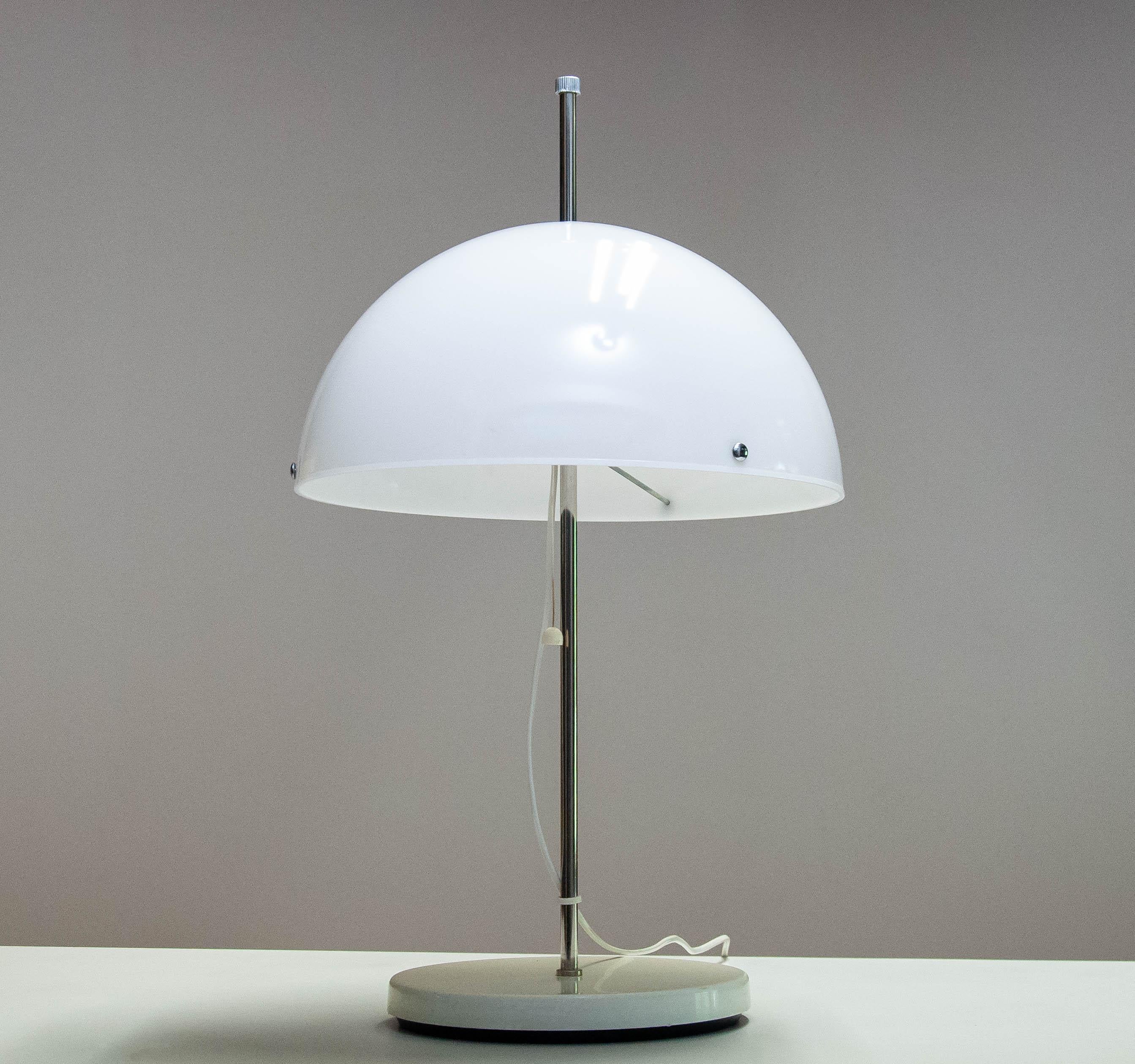 Late 20th Century 1970s Chrome and White Acrylic Mushroom Table Lamp Made by Fagerhult Sweden For Sale