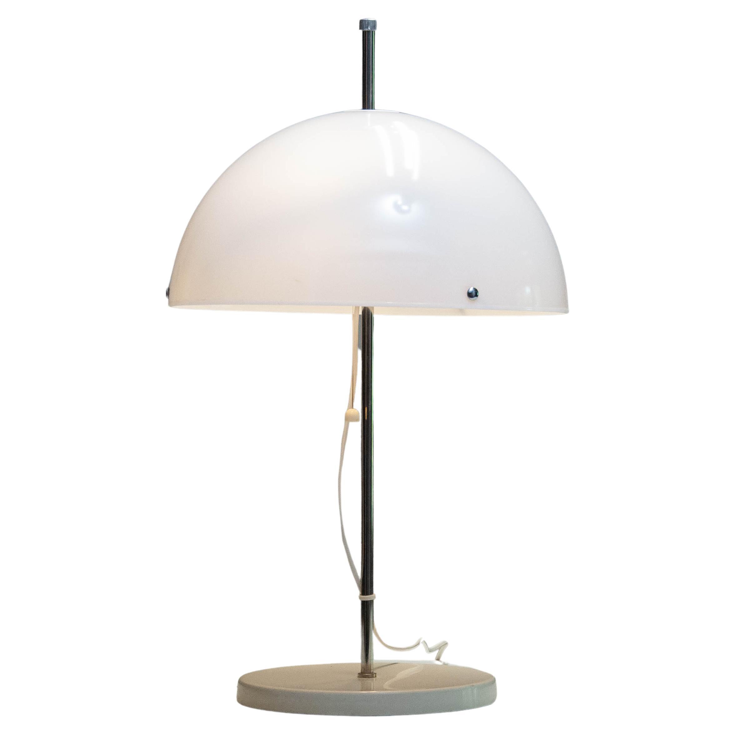 1970s Chrome and White Acrylic Mushroom Table Lamp Made by Fagerhult Sweden For Sale