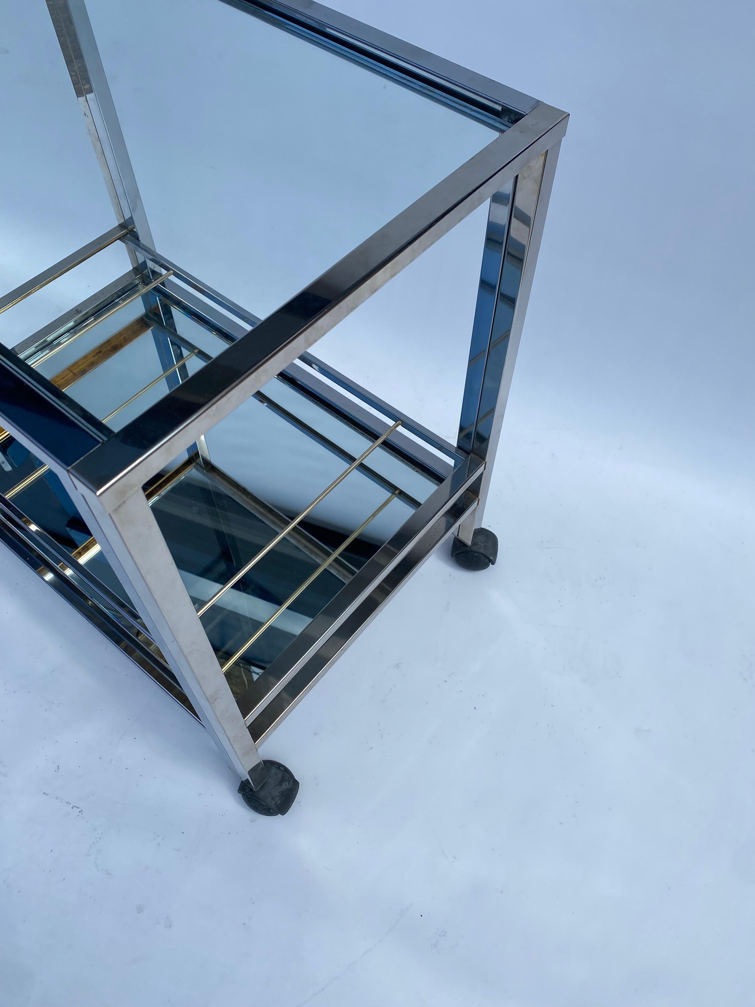 1970s Chrome Bar Cart Drinks Trolley Table Rega Glass Mirror Hollywood Regency For Sale 8
