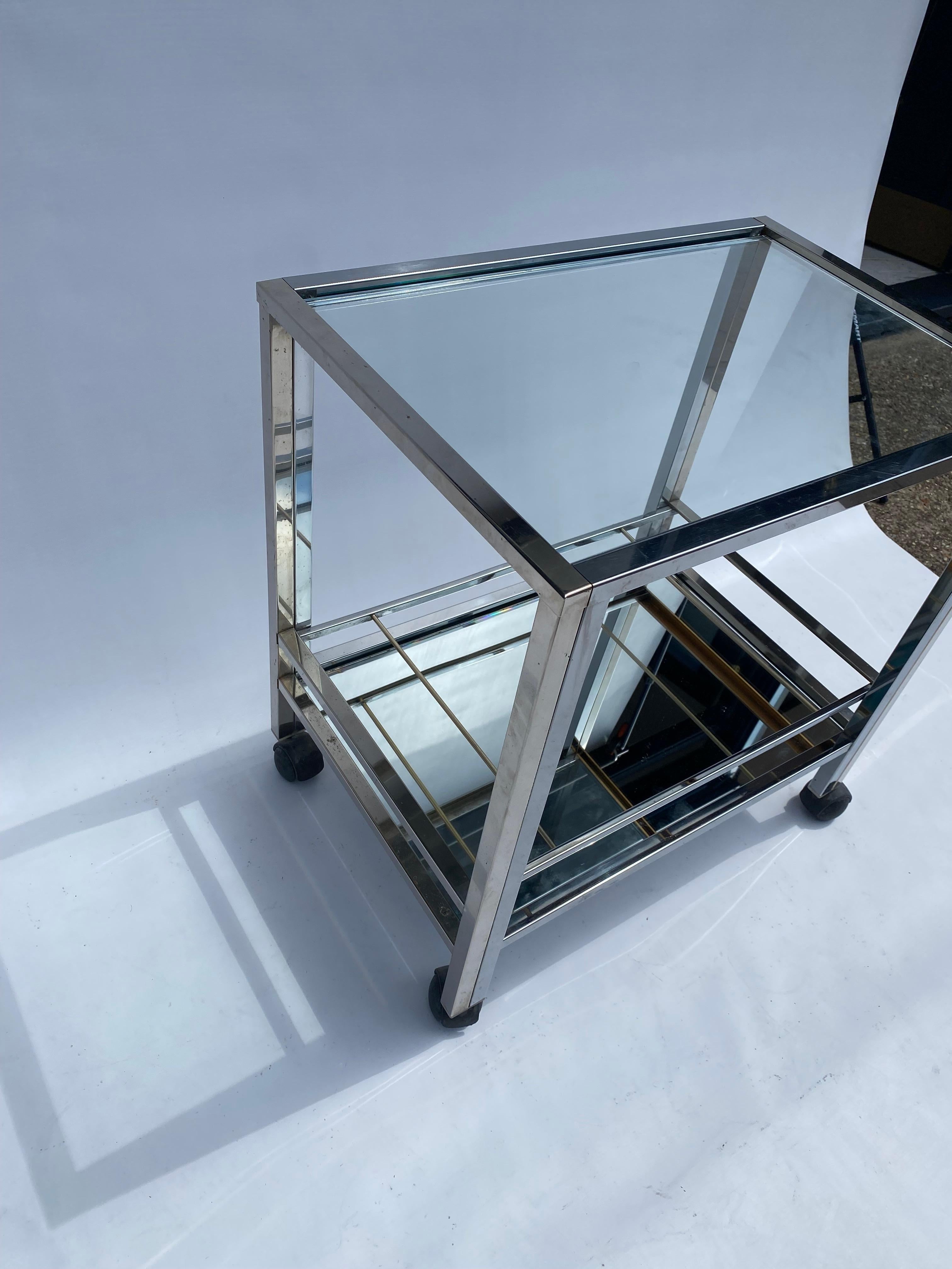 Metal 1970s Chrome Bar Cart Drinks Trolley Table Rega Glass Mirror Hollywood Regency For Sale