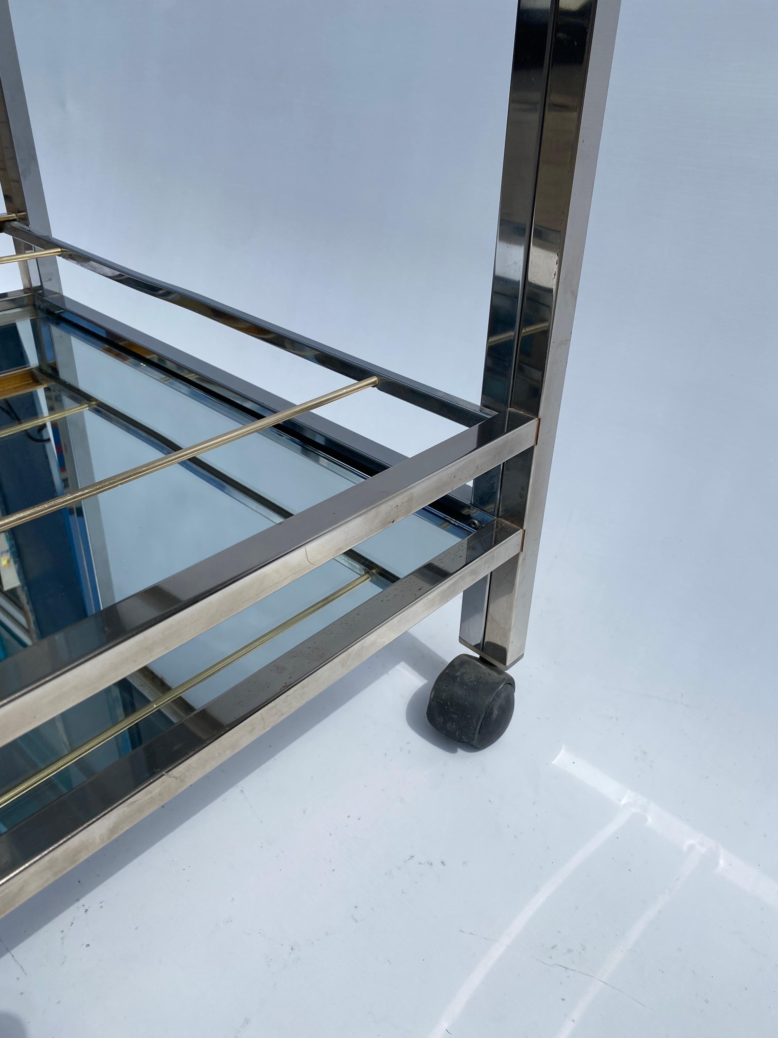 1970s Chrome Bar Cart Drinks Trolley Table Rega Glass Mirror Hollywood Regency For Sale 2