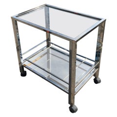 1970s Chrome Bar Cart Drinks Trolley Table Rega Glass Mirror Hollywood Regency