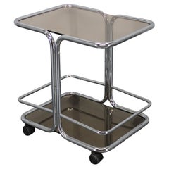 1970s Chrome Bar Cart with Smoked Glass, Czechoslovakia