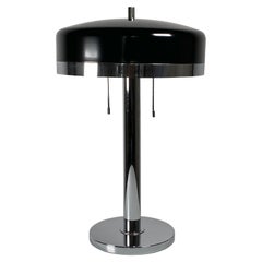 1970s Chrome 
Black Lacquer Table Lamp International Style