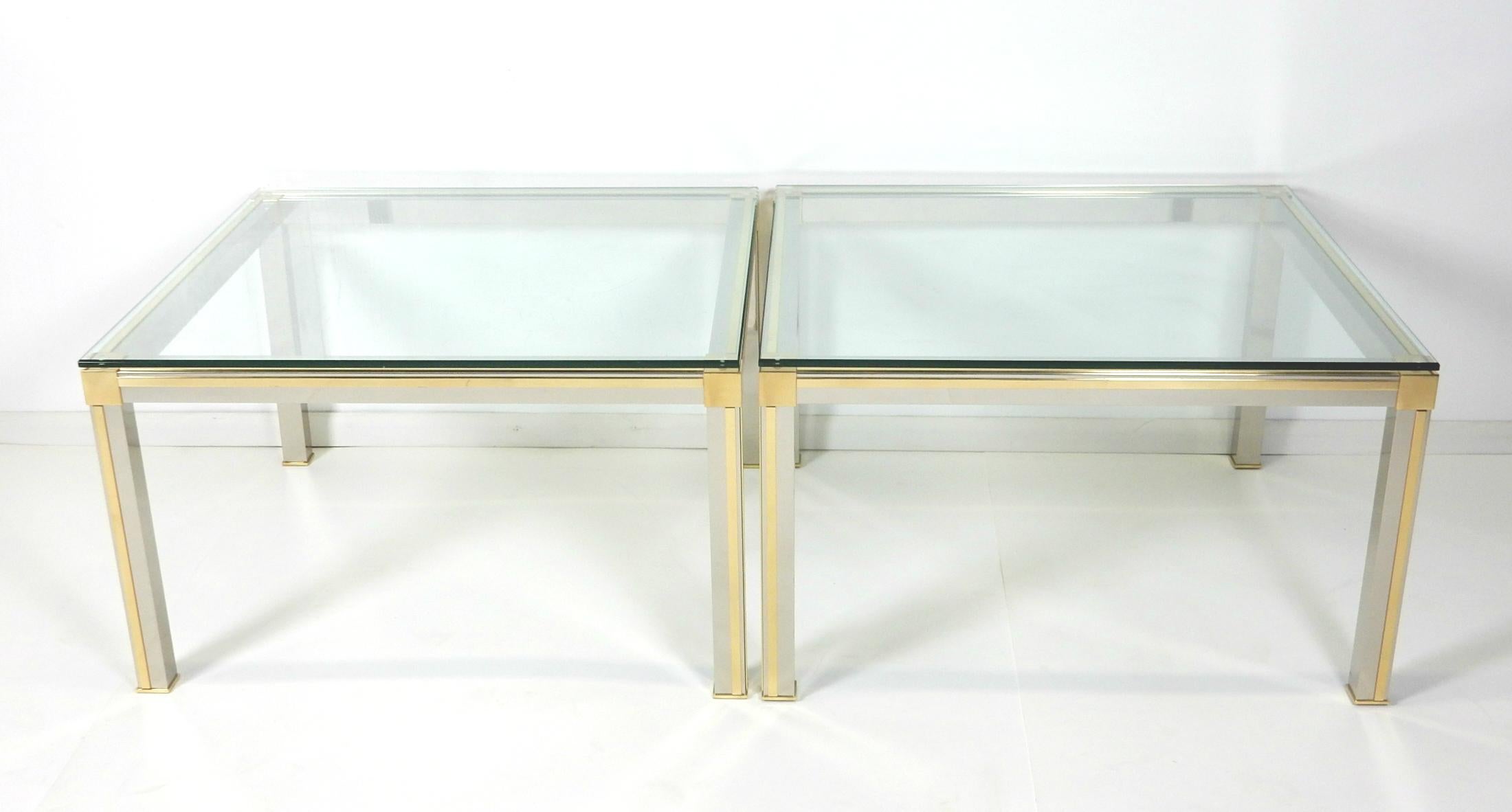 Mid-Century Modern 1970's Italian Brass Chrome Glass Side Tables by Romeo Rega For Sale