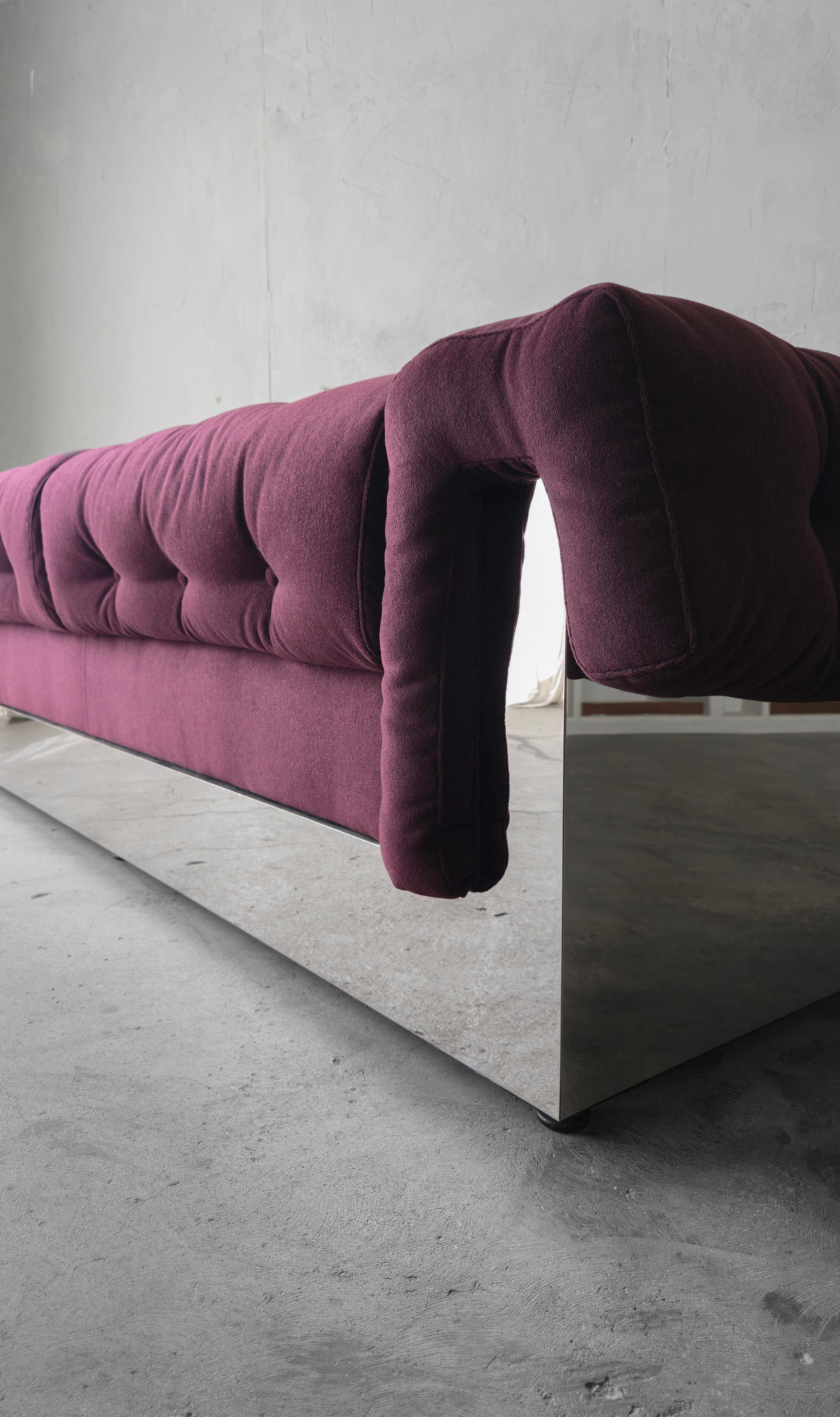 Mohair 1970s Chrome Clad Sofa by Milo Baughman for Thayer Coggin For Sale