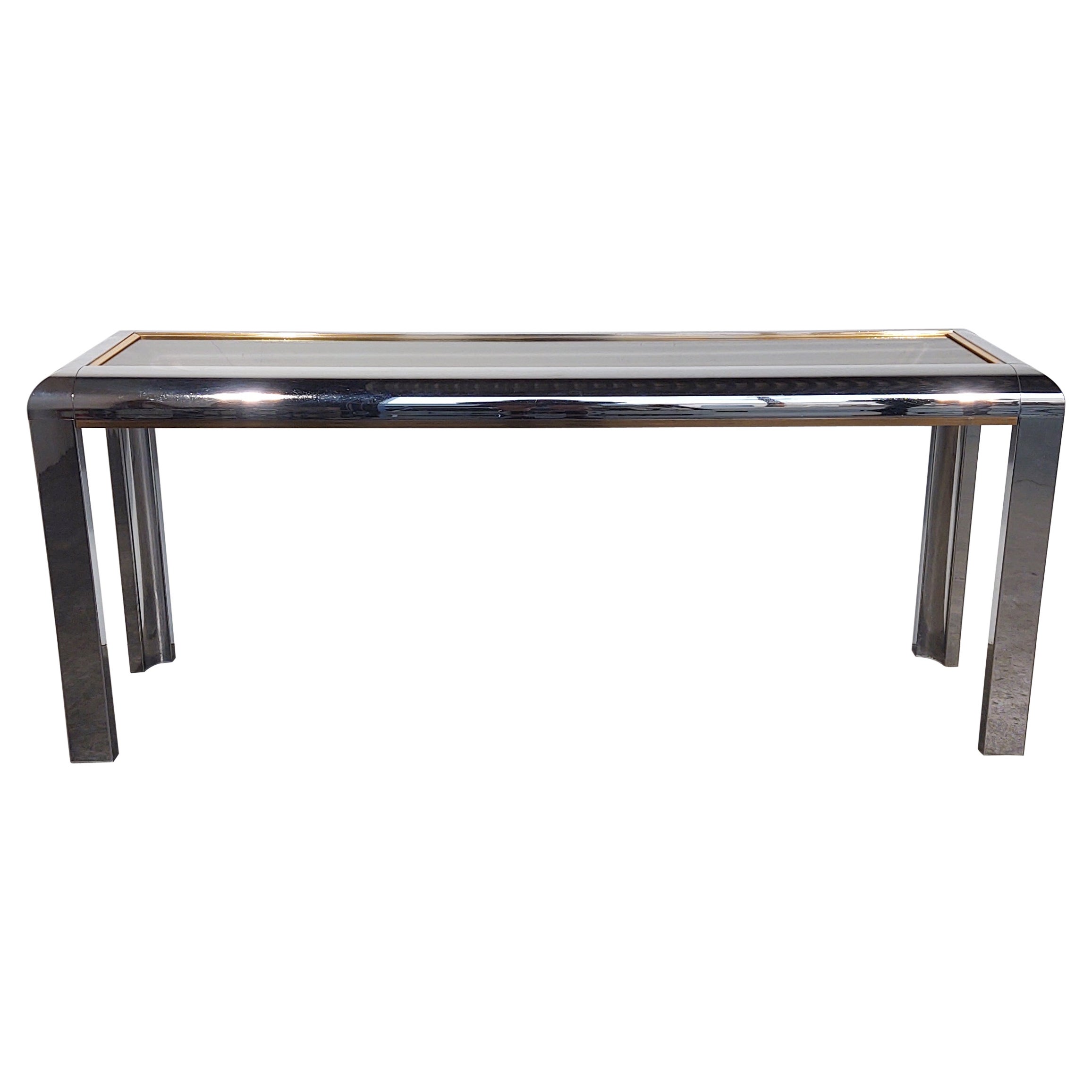 1970s Chrome Console Table with Smoky Mirror Top by Milo Baughman
