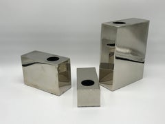1970s Chrome Cube Milo Baughman Style Vases, Set of Three