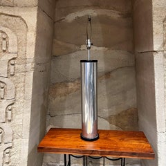 1970s Chrome Cylinder Table Lamp Silver & Black Style George Kovacs