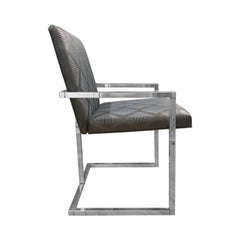 1970s Chrome Frame Dining Chair with Grey and Midnight Blue Upholstery