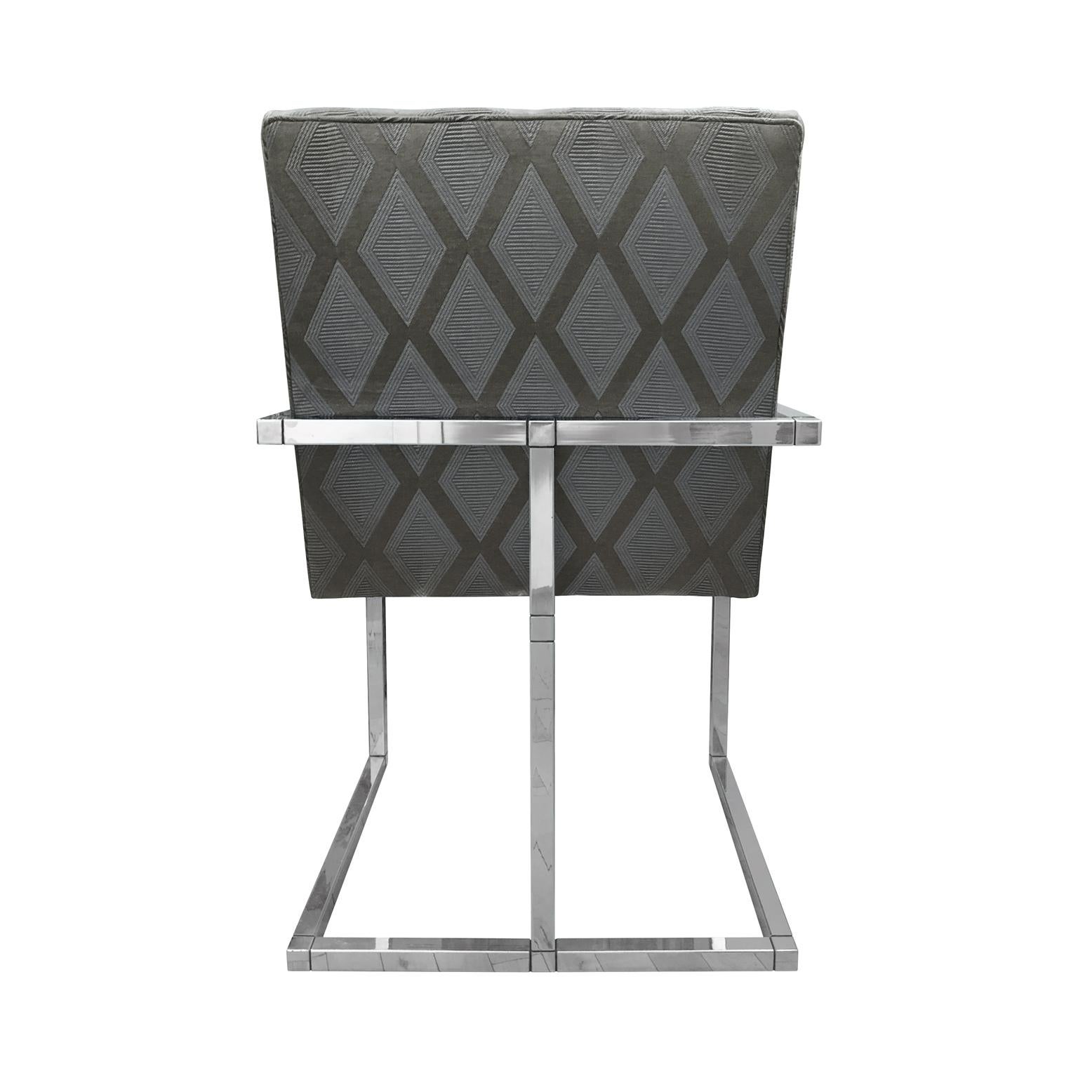 1970s Chrome Frame Dining Chair with Grey and Midnight Blue Upholstery In Excellent Condition For Sale In New York, NY