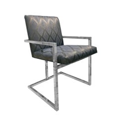 1970s Chrome Frame Dining Chair with Grey and Midnight Blue Upholstery