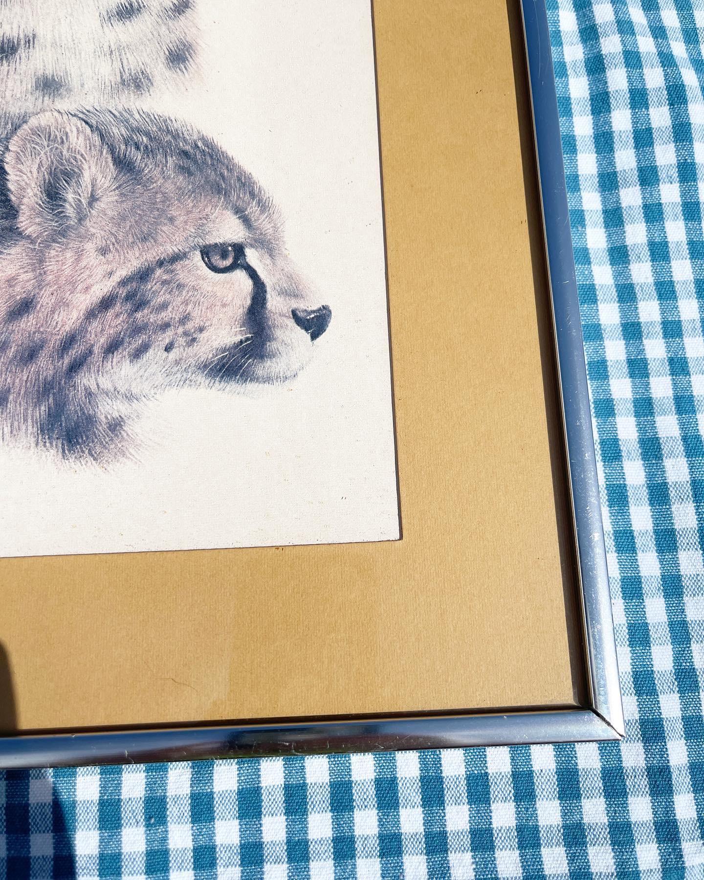 1970s Chrome Framed Portrait of Cheetahs In Good Condition In Delray Beach, FL