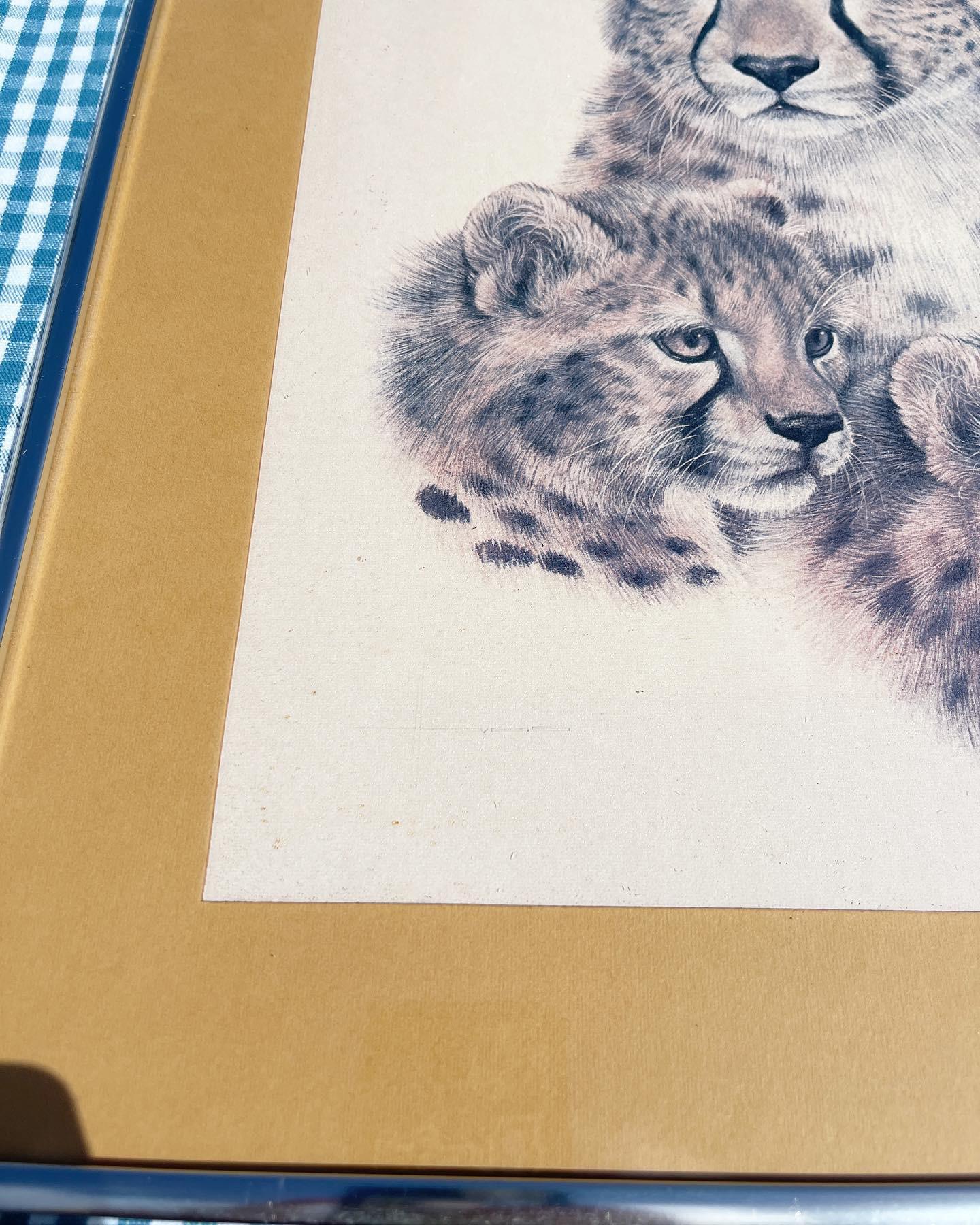 Glass 1970s Chrome Framed Portrait of Cheetahs For Sale