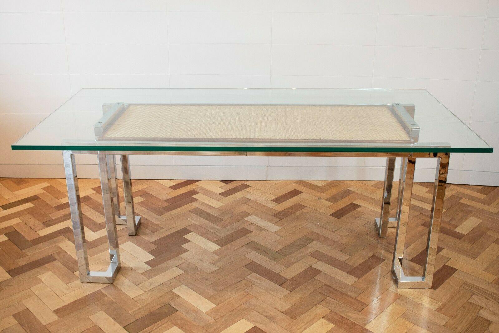 Other 1970s Chrome, Glass and Rattan Desk by Pieff Lisse from the Mandarin Collection