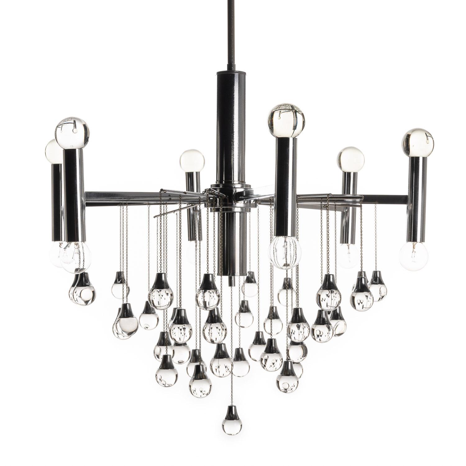 1970s Chrome & Glass Chandelier by Gaetano Sciolari For Sale 5