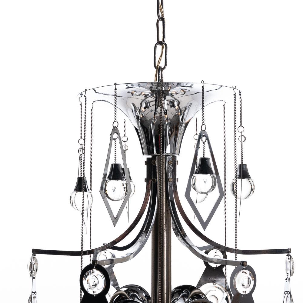 Lampadario in vetro e cromo anni '70 di Gaetano Sciolari in vendita 7