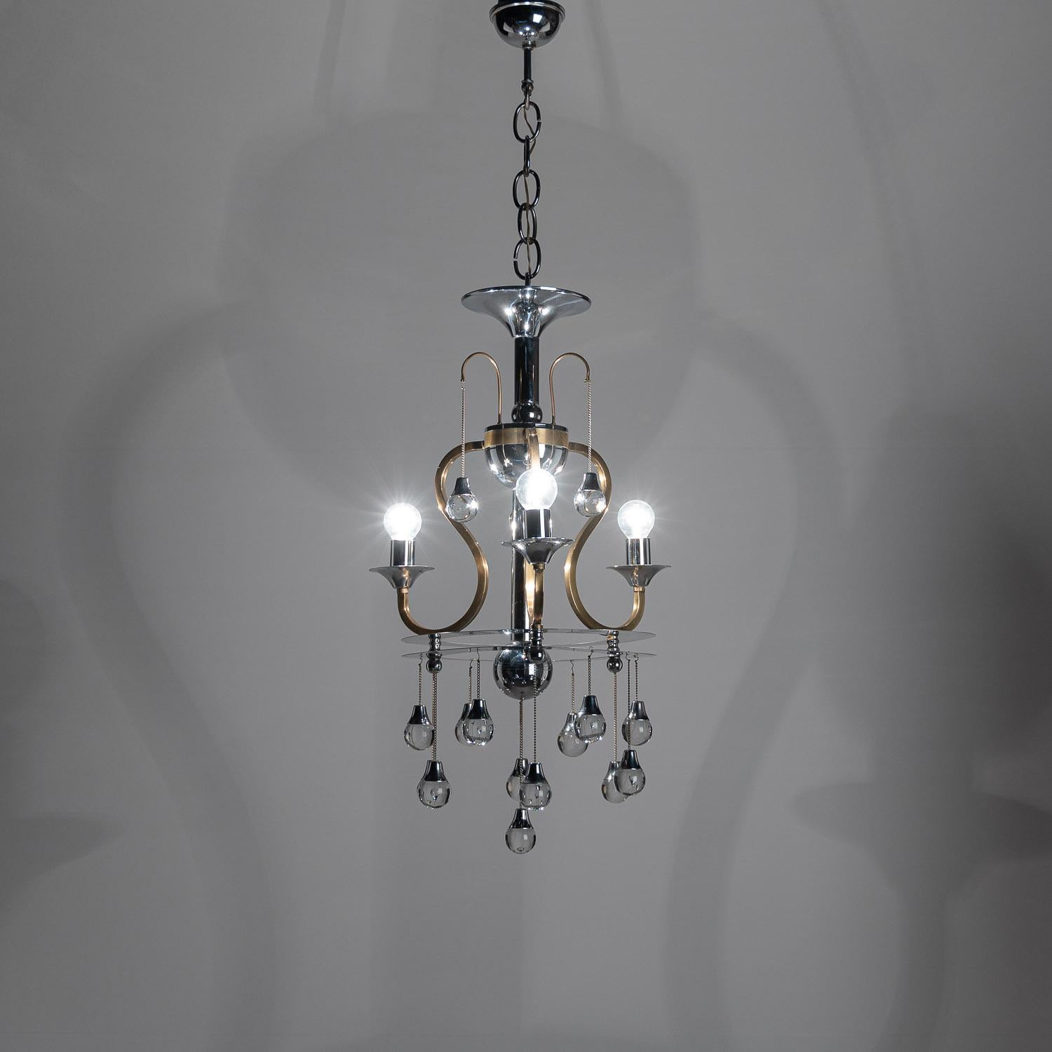 Lampadario in vetro e cromo anni '70 di Gaetano Sciolari in vendita 8