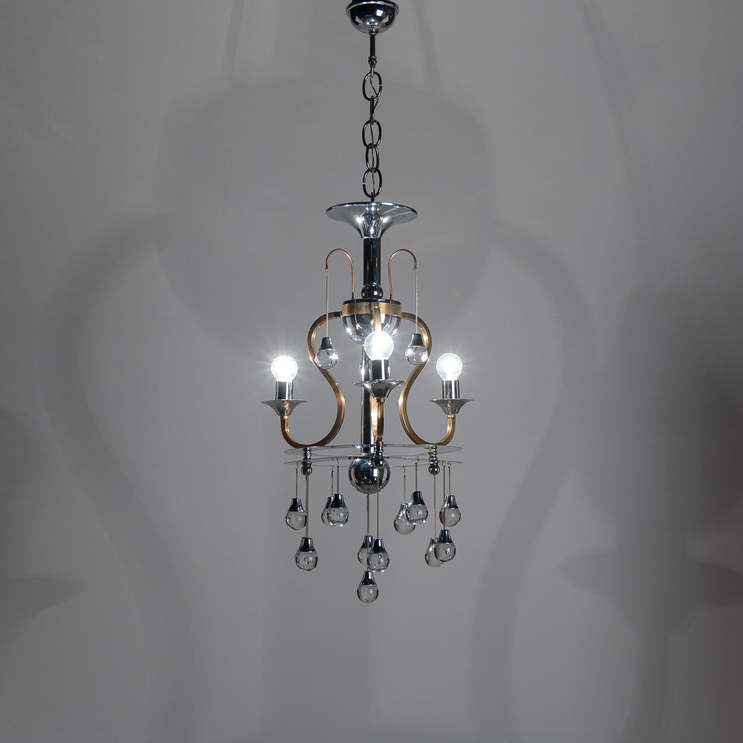 1970s Chrome & Glass Chandelier by Gaetano Sciolari For Sale 9