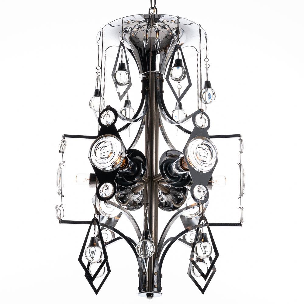 1970s Chrome & Glass Chandelier by Gaetano Sciolari For Sale 12