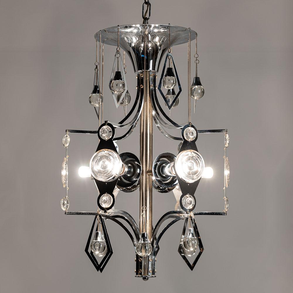 Lampadario in vetro e cromo anni '70 di Gaetano Sciolari in vendita 13