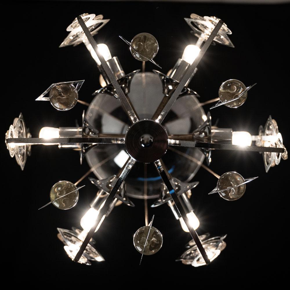 Lampadario in vetro e cromo anni '70 di Gaetano Sciolari in vendita 14