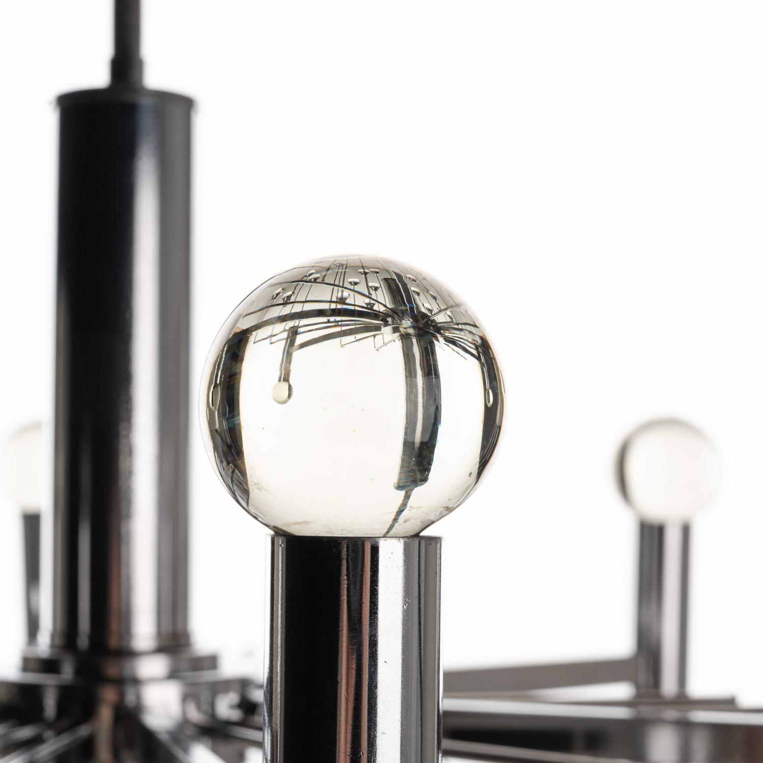 Lustre en chrome et verre des années 1970 par Gaetano Sciolari Bon état - En vente à Schoorl, NL