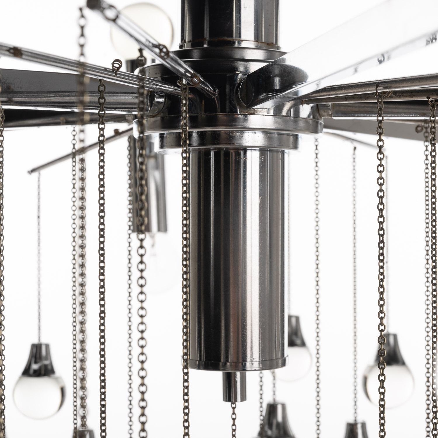 1970s Chrome & Glass Chandelier by Gaetano Sciolari For Sale 1